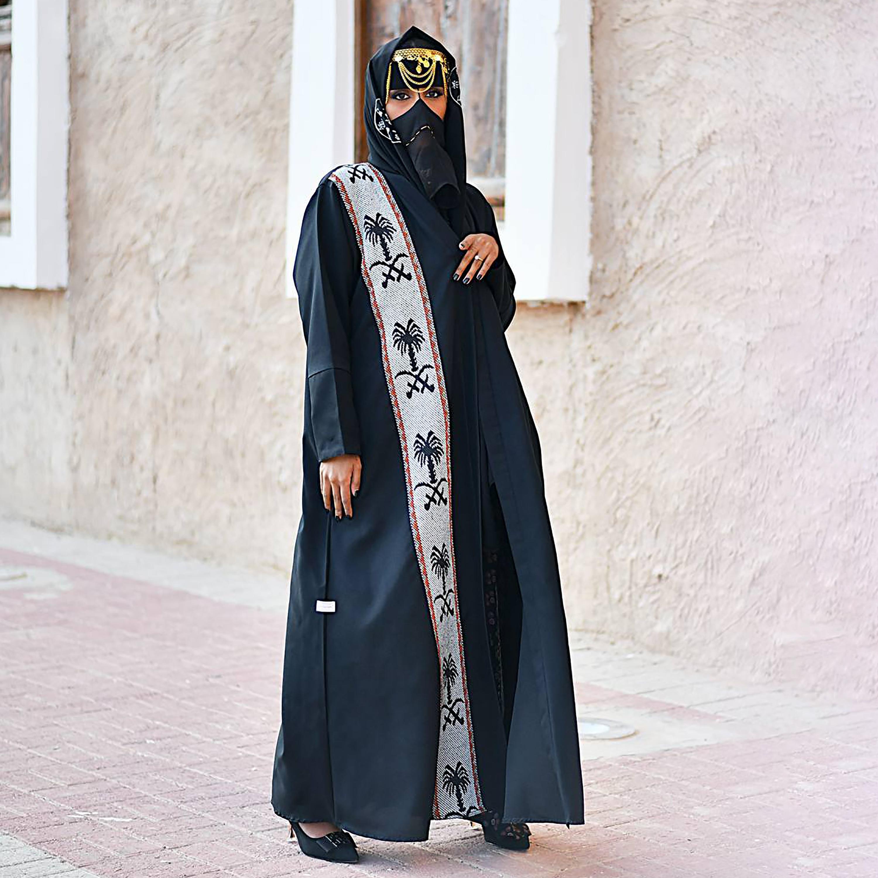 Hawraa Black Crepe Embroidered Abaya with Hijab-women-arabicclothing-abayas-image-1