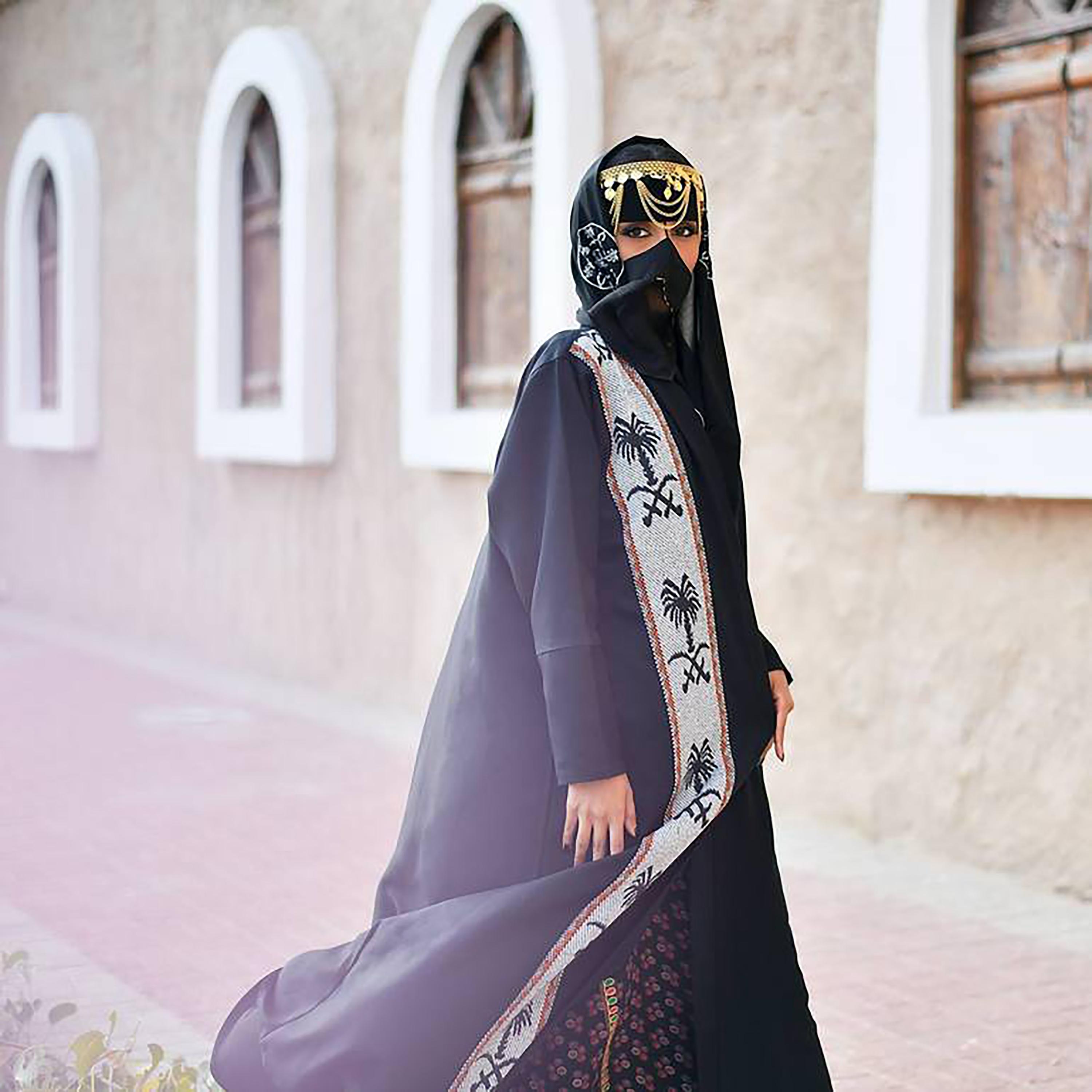 Hawraa Black Crepe Embroidered Abaya with Hijab-women-arabicclothing-abayas-image-2