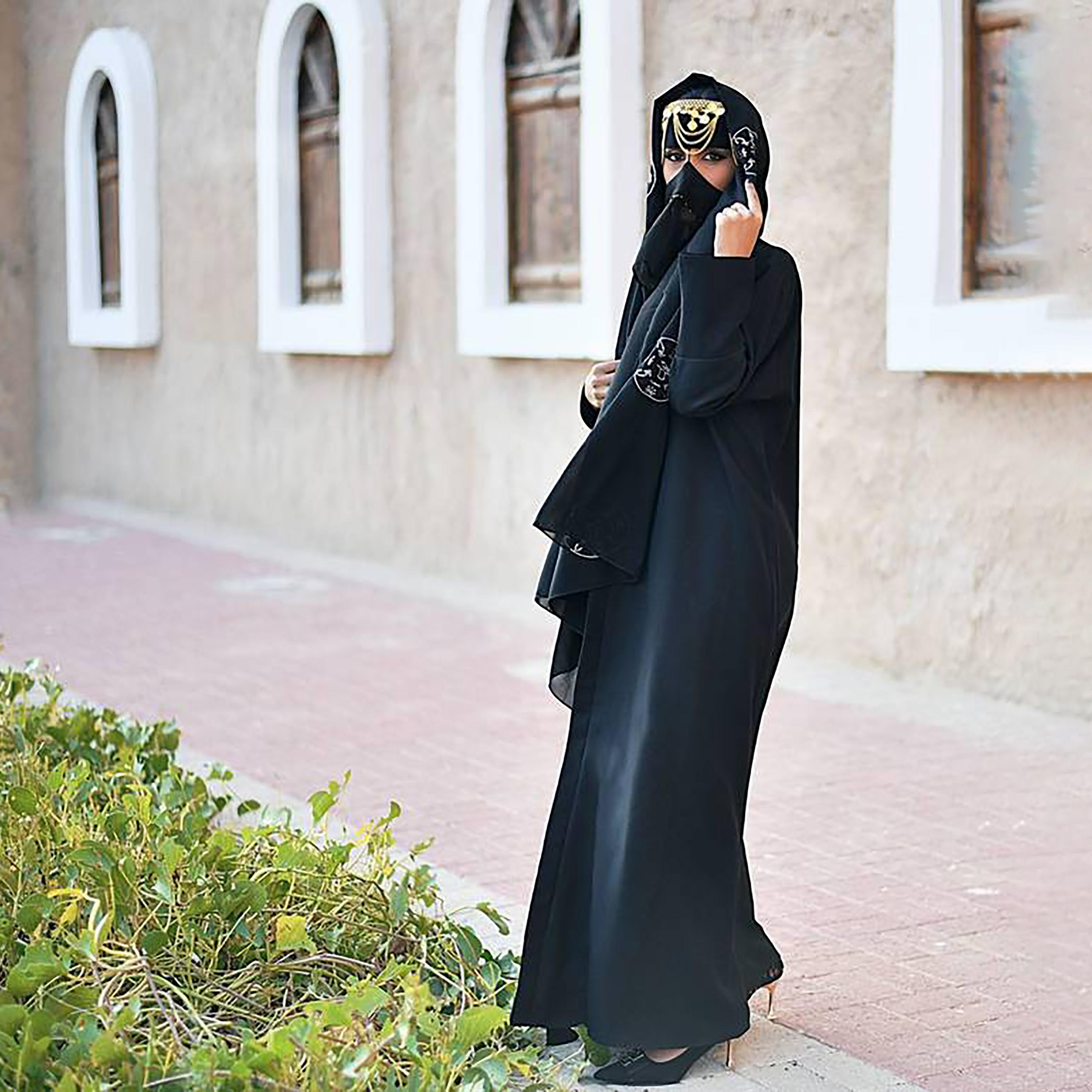 Hawraa Black Crepe Embroidered Abaya with Hijab-women-arabicclothing-abayas-image-4