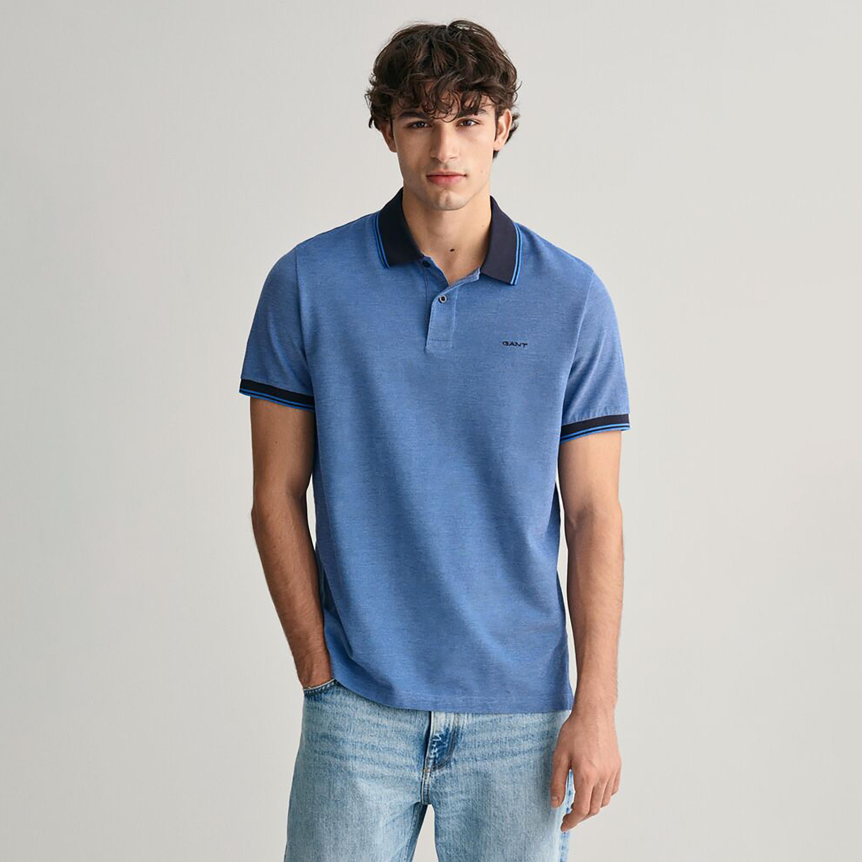 تيشيرت بولو أكسفورد بأكمام قصيرة وياقة وشعار غانت-men-clothing-tshirtsandpolos-polos-image-8