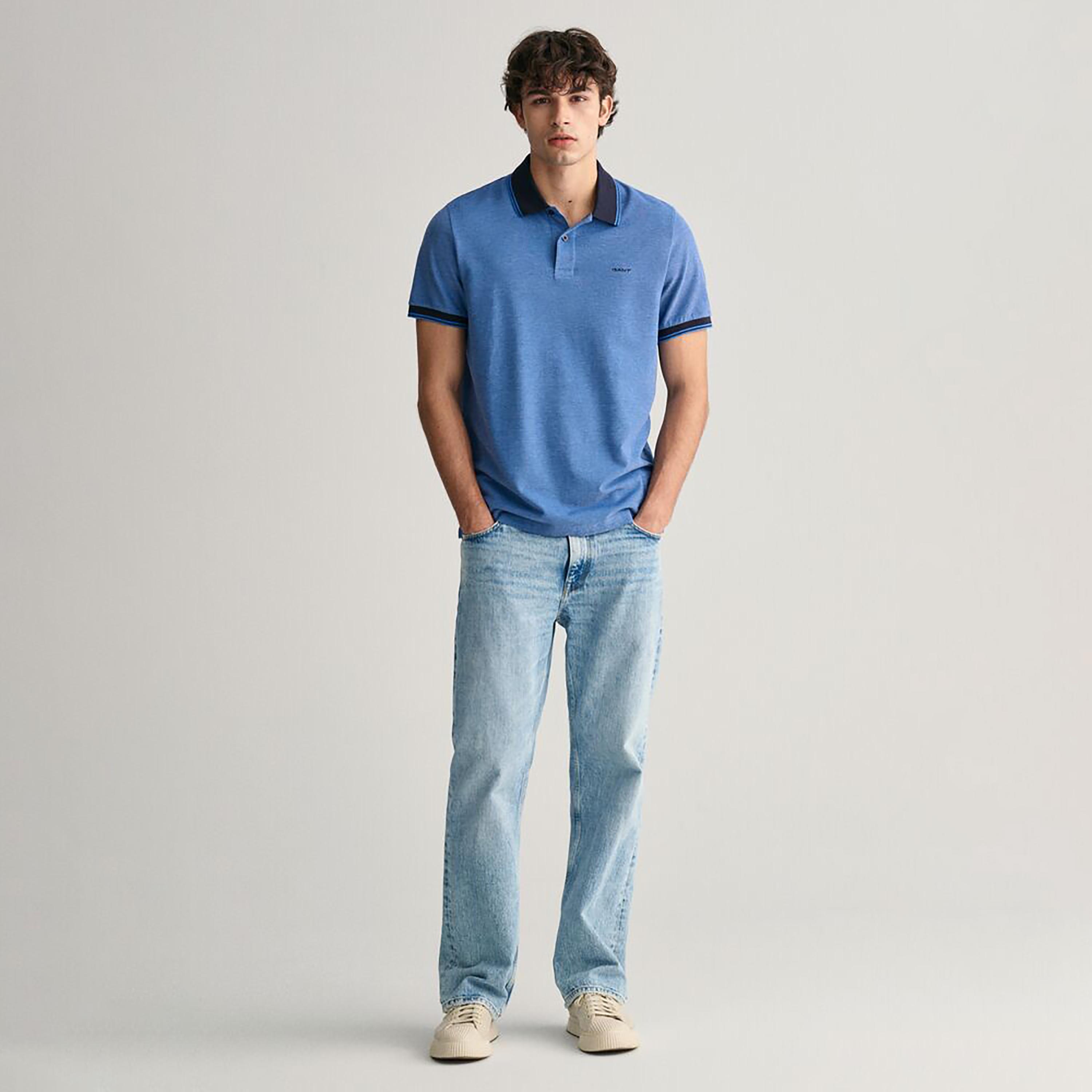 تيشيرت بولو أكسفورد بأكمام قصيرة وياقة وشعار غانت-men-clothing-tshirtsandpolos-polos-image-9