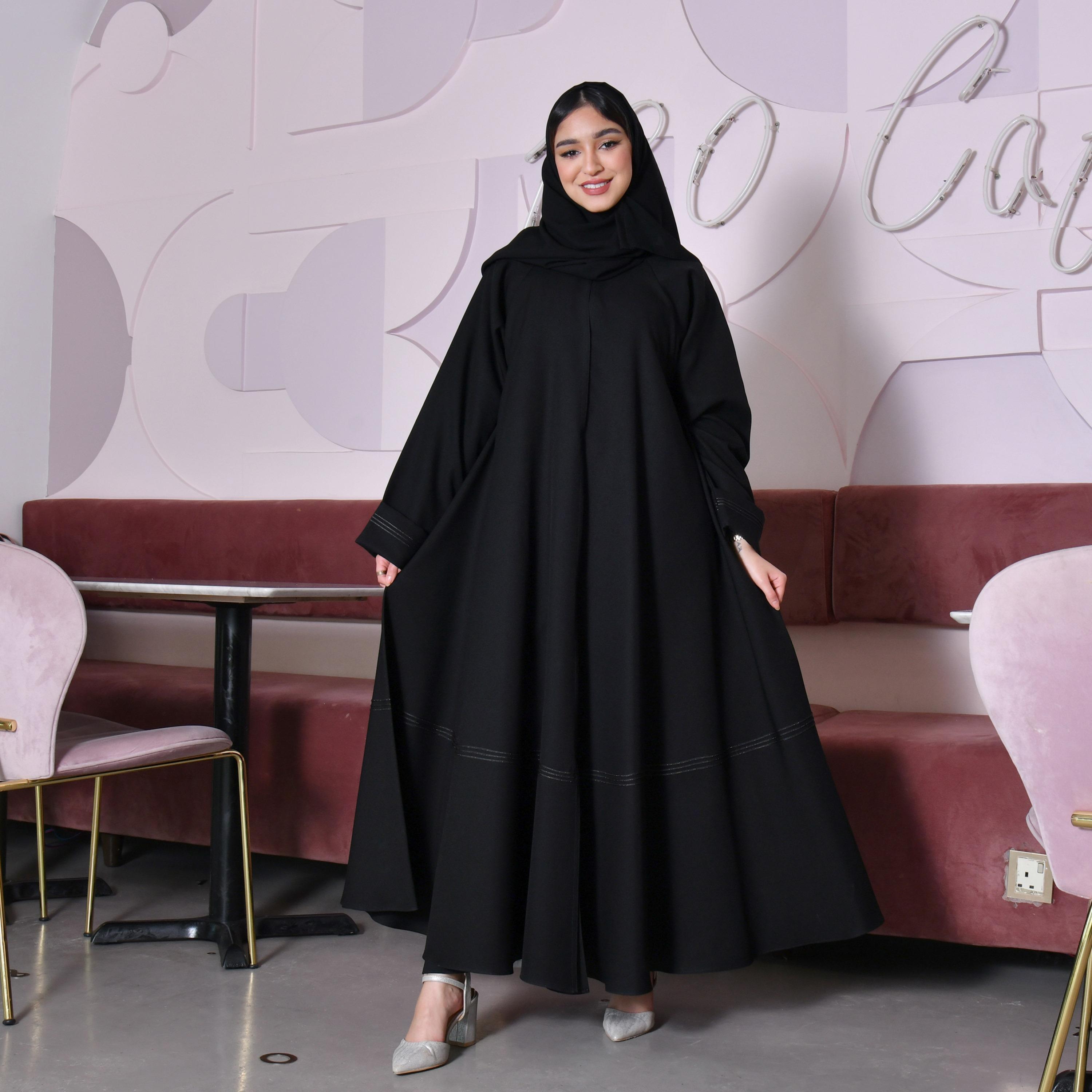Hawraa Plain Wide Cut Abaya with Hijab-women-arabicclothing-abayas-image-1