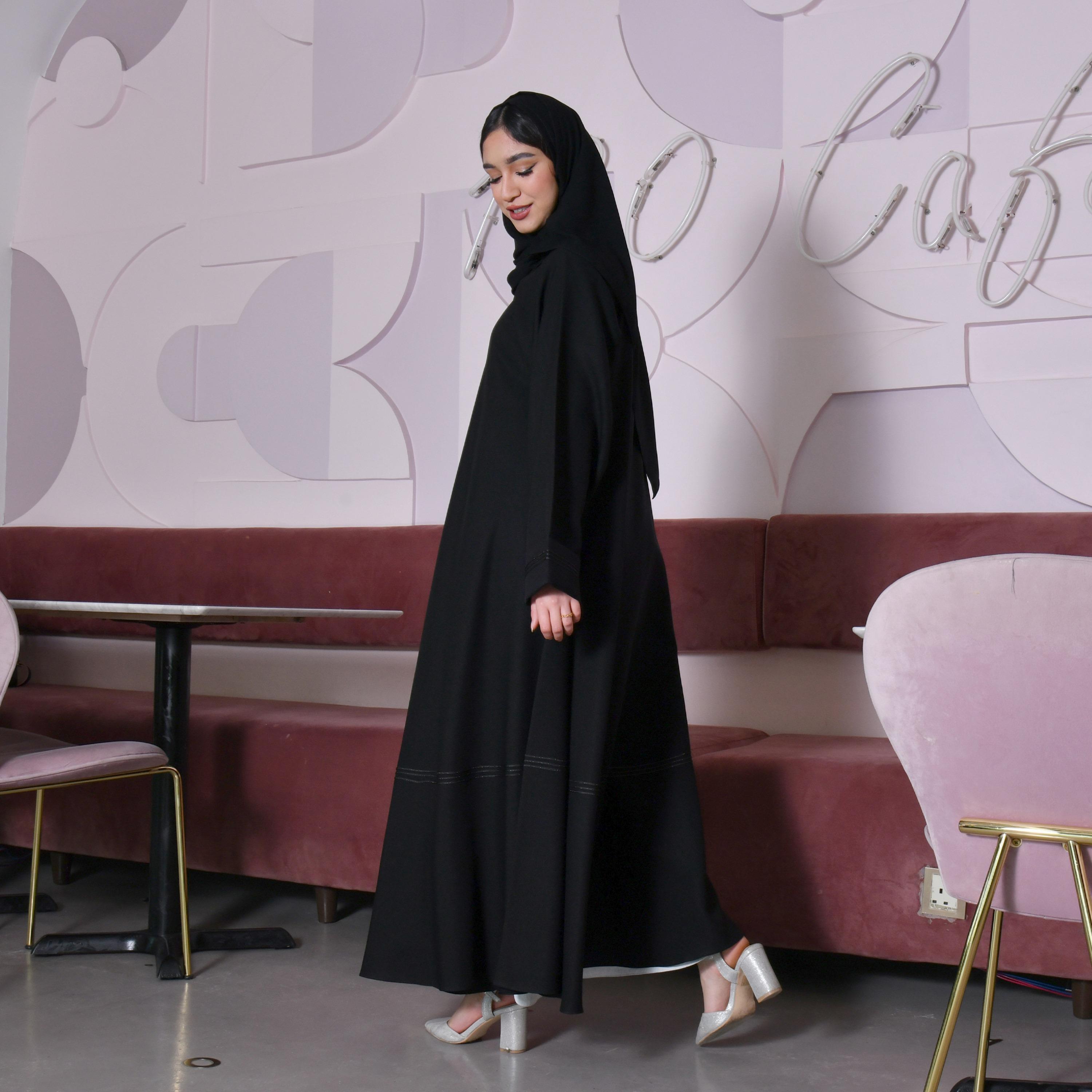 Hawraa Plain Wide Cut Abaya with Hijab-women-arabicclothing-abayas-image-3