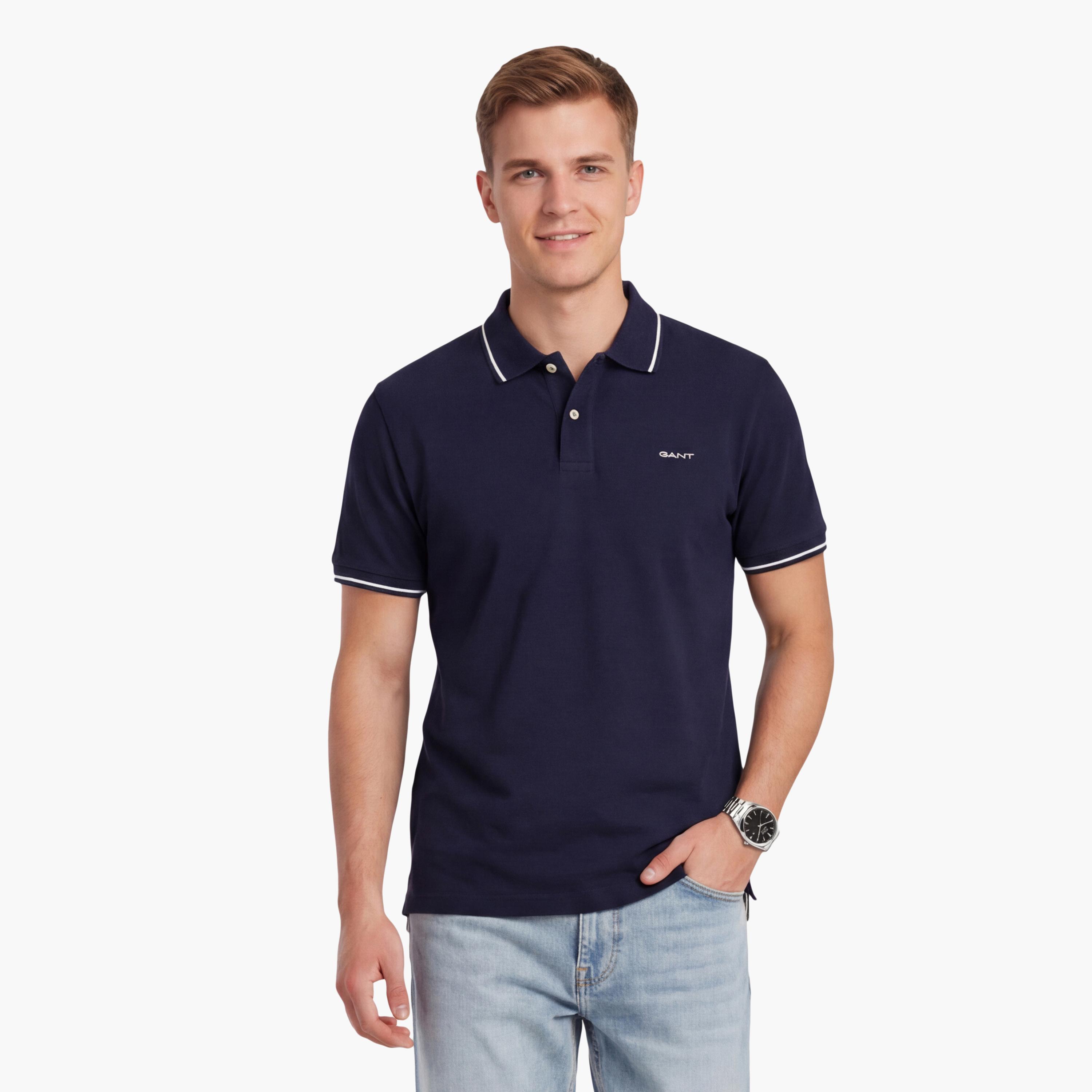 تيشيرت بولو رجالي بياقة سادة وأكمام قصيرة من جانت.-men-clothing-tshirtsandpolos-polos-image-40