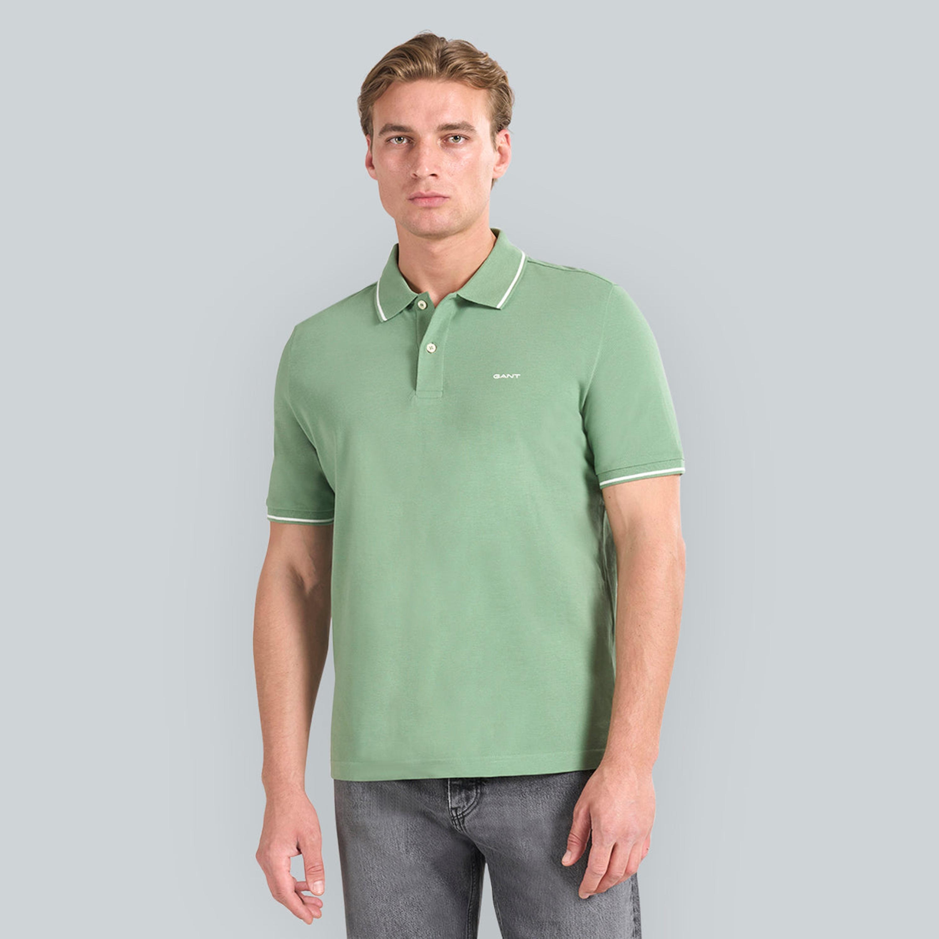 تيشيرت بولو رجالي بياقة سادة وأكمام قصيرة من جانت.-men-clothing-tshirtsandpolos-polos-image-1
