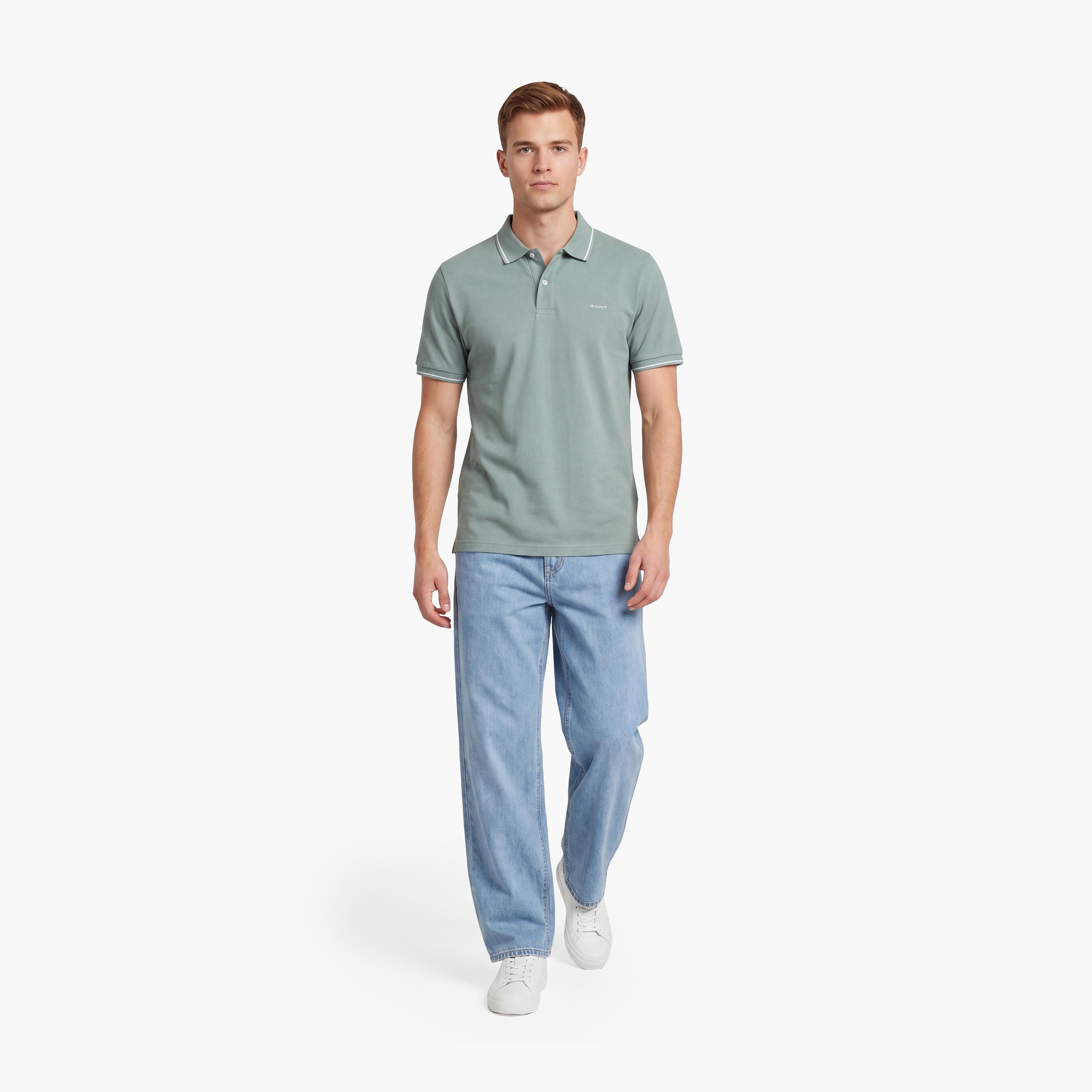 تي شيرت بولو رجالي سادة بأكمام قصيرة وياقة من جانت-men-clothing-tshirtsandpolos-polos-image-2