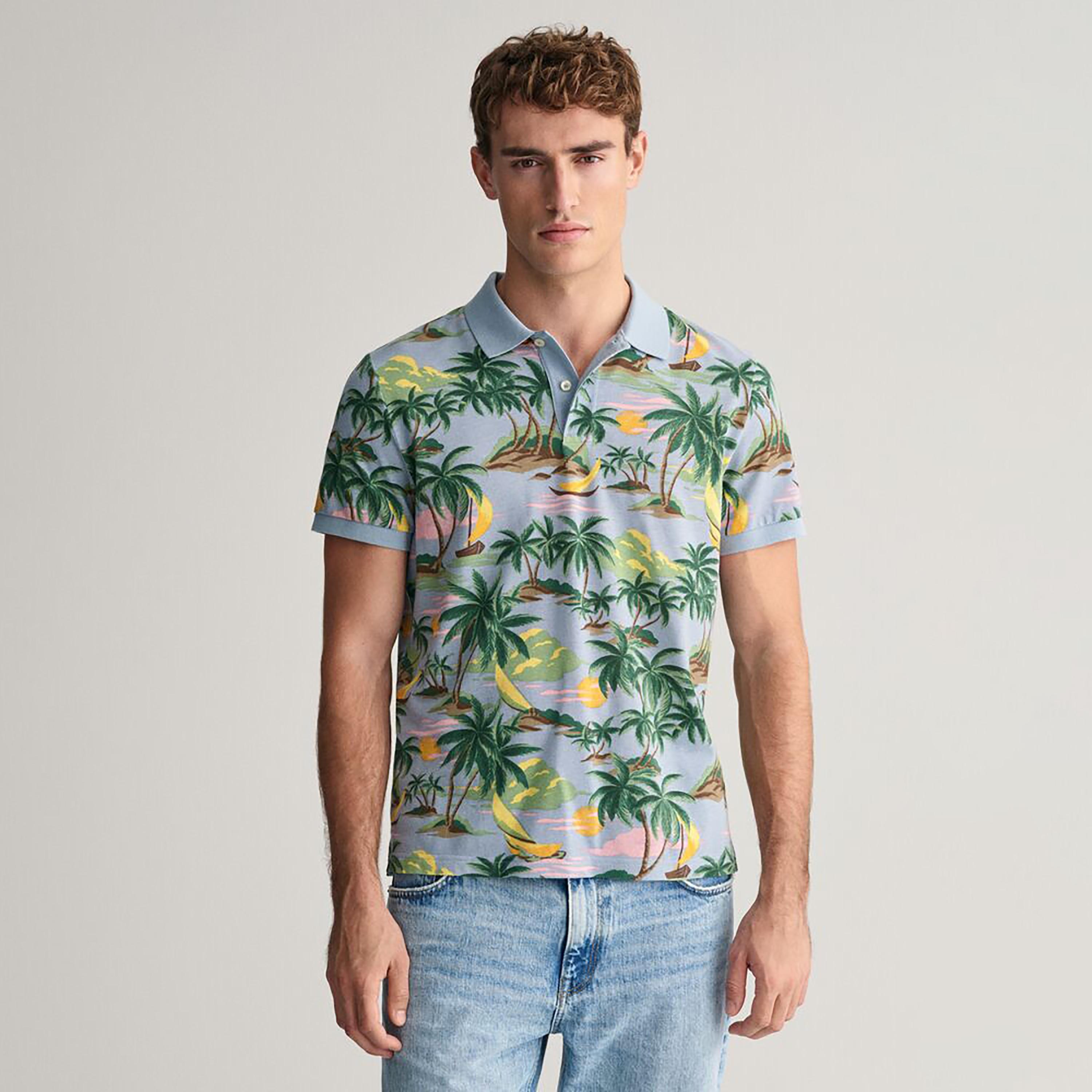 تي شيرت بولو بأكمام قصيرة وياقة مطبوعة من غانت-men-clothing-tshirtsandpolos-polos-image-1