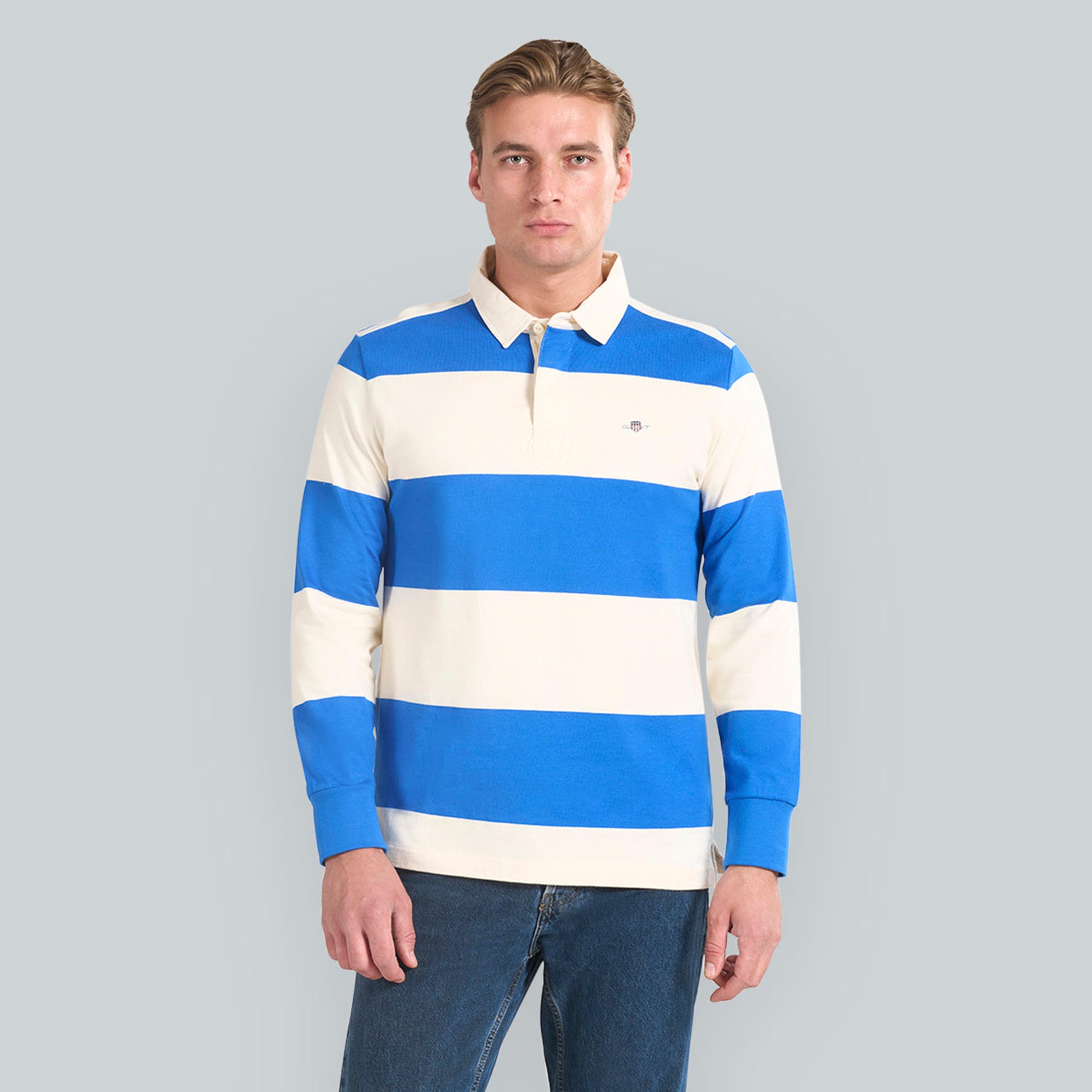 تيشيرت رجالي بقصة راغبي بياقة مخططة وأكمام طويلة من جانت.-men-clothing-tshirtsandpolos-polos-image-1