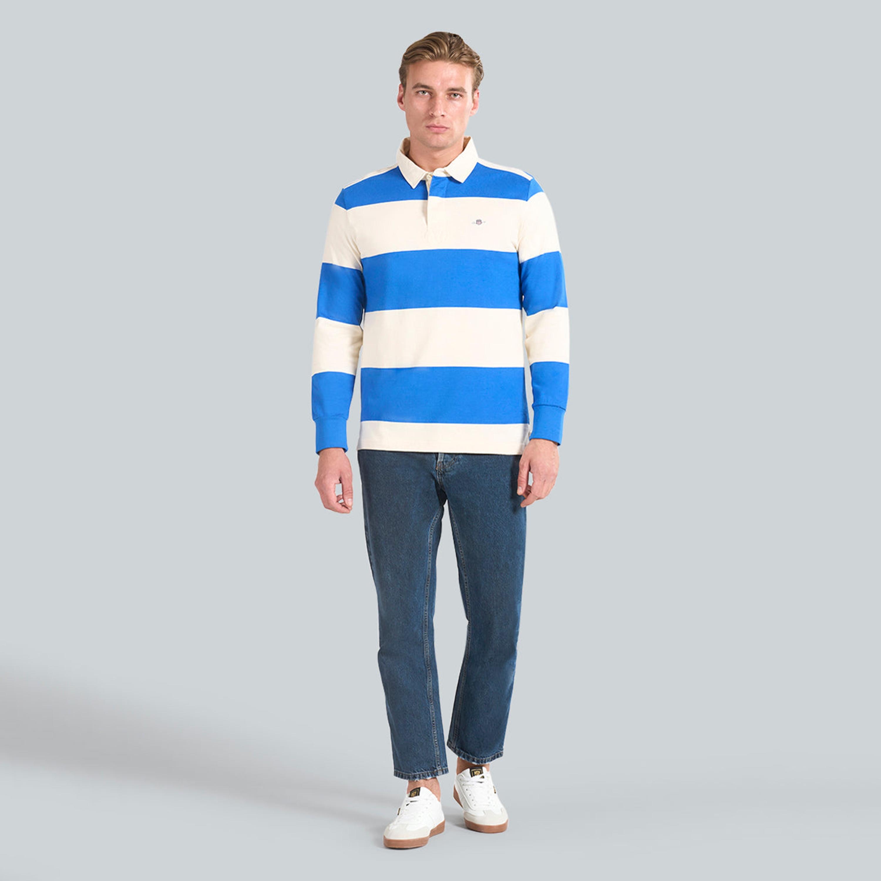 تيشيرت رجالي بقصة راغبي بياقة مخططة وأكمام طويلة من جانت.-men-clothing-tshirtsandpolos-polos-image-2