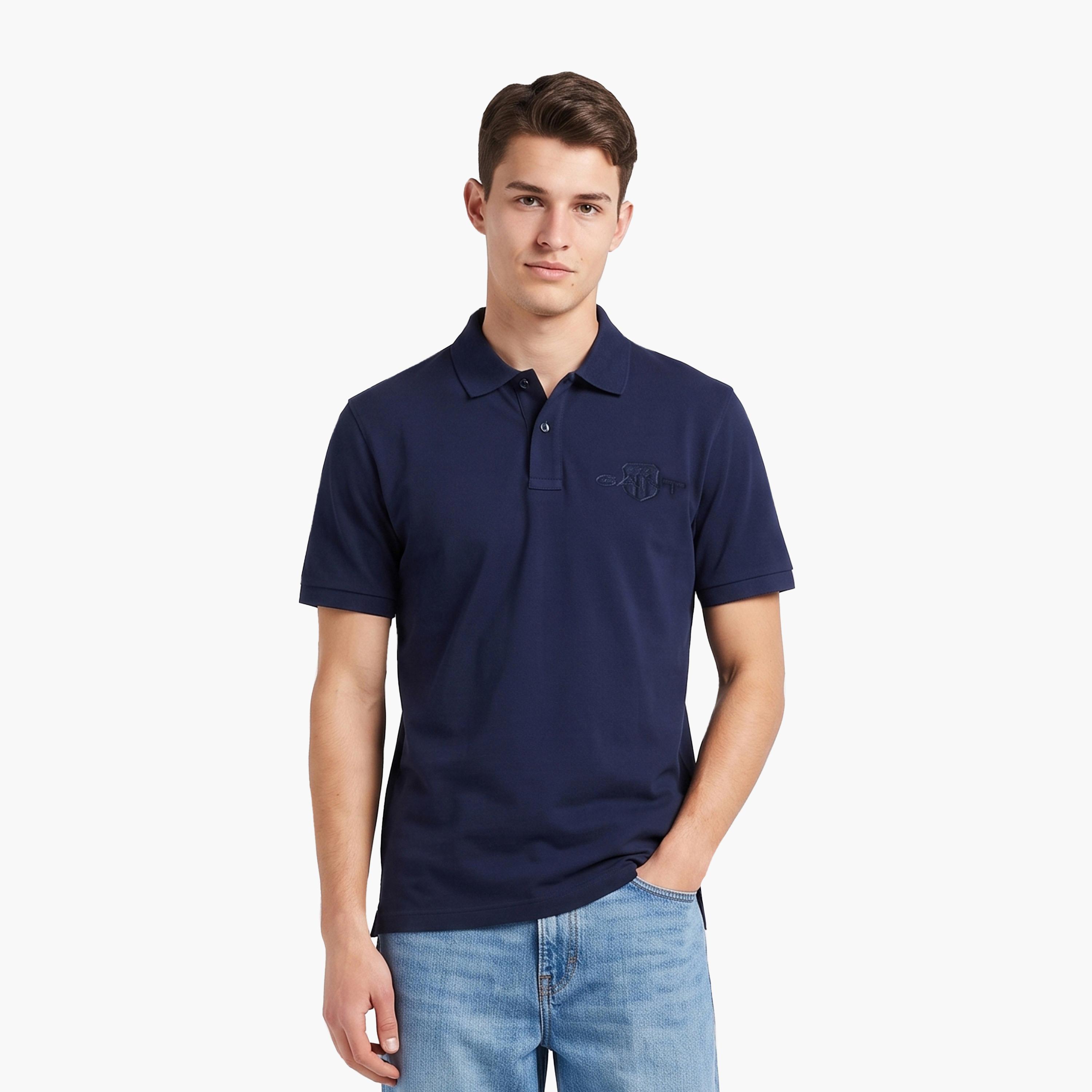 تي شيرت بولو رجالي سادة بأكمام قصيرة وياقة من جانت-men-clothing-tshirtsandpolos-polos-image-1