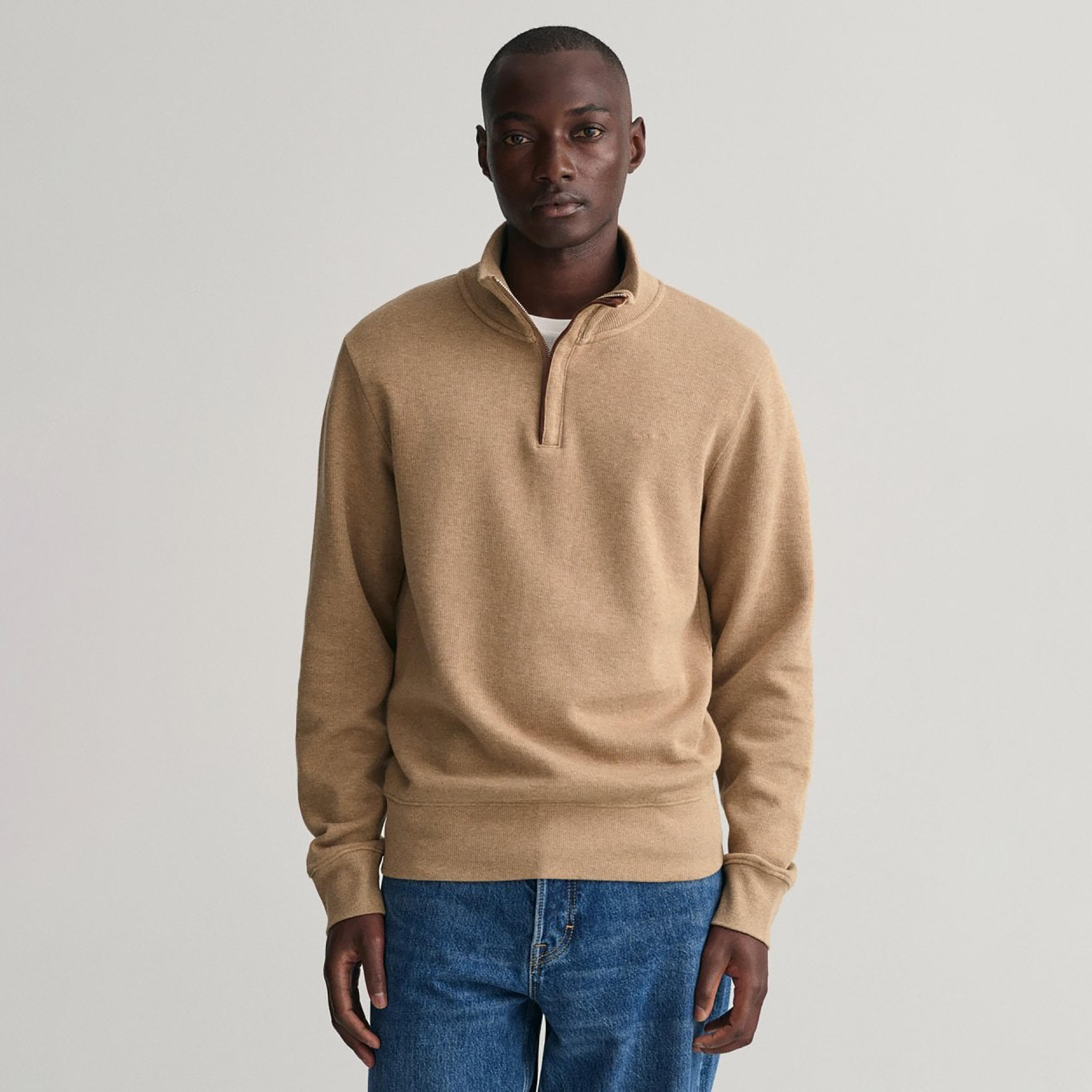 Gant Logo Detail High Neck Shield Half-Zip Sweatshirt-men-winterwear-hoodiesandsweatshirts-image-1