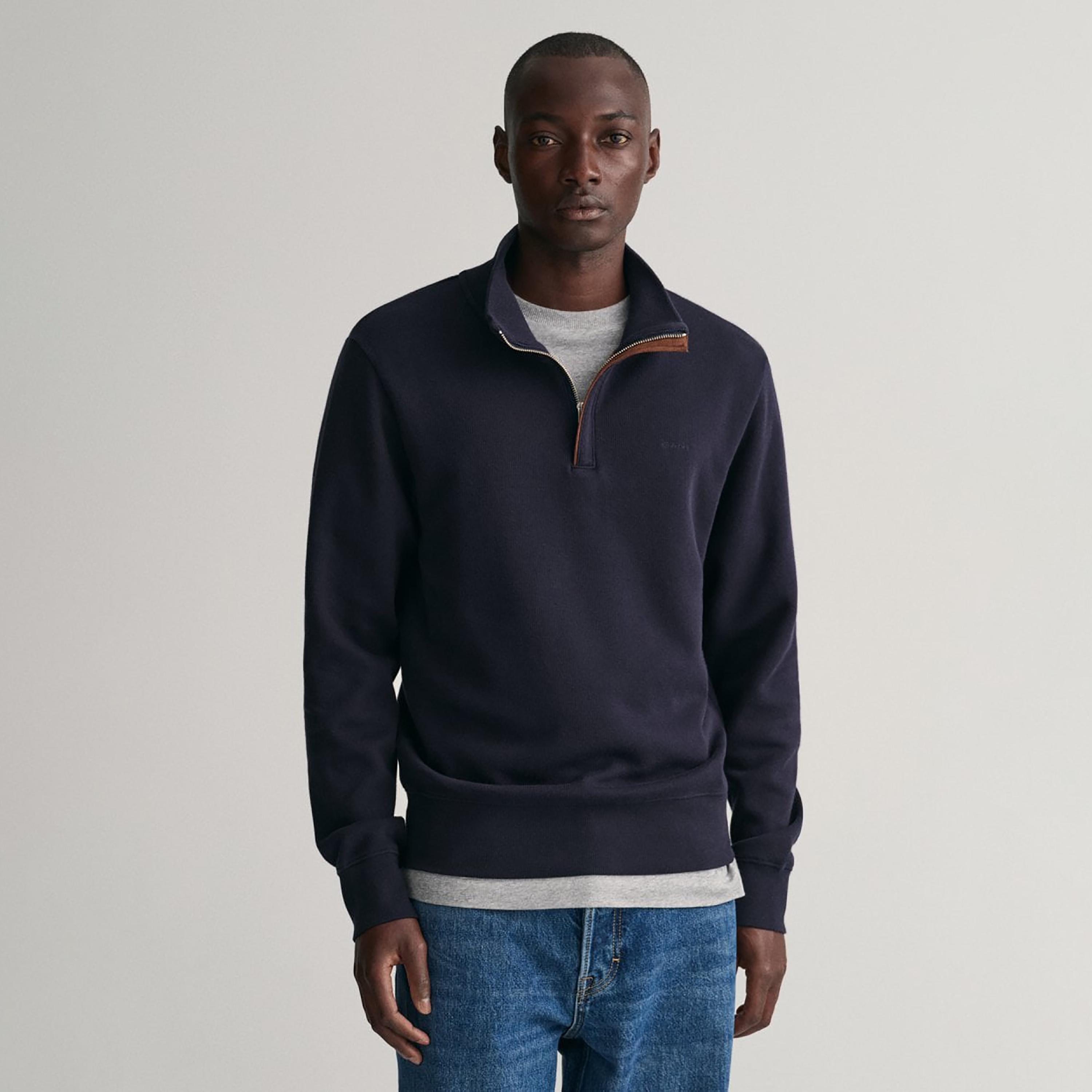 Gant Logo Detail High Neck Shield Half-Zip Sweatshirt-men-winterwear-hoodiesandsweatshirts-image-1