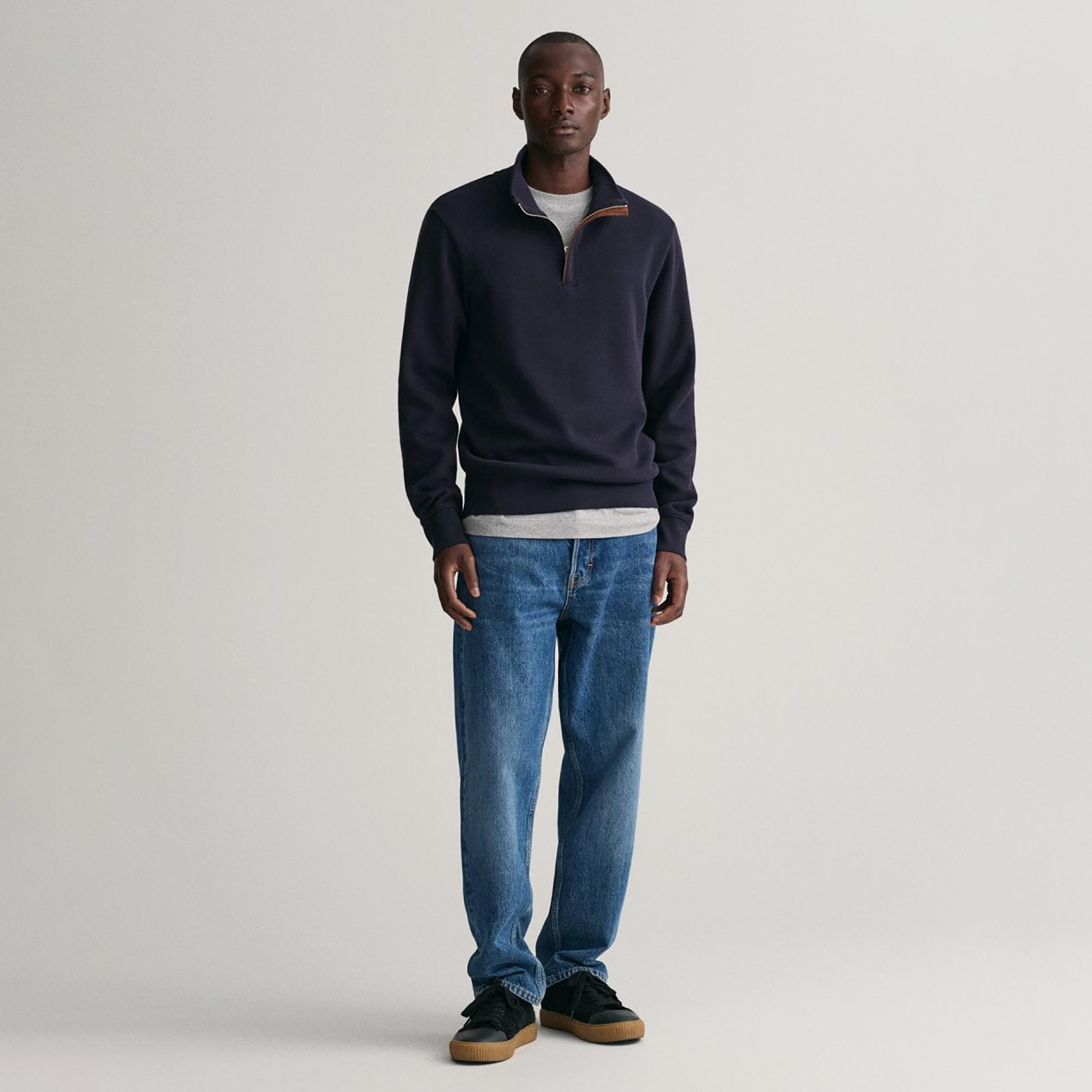 Gant Logo Detail High Neck Shield Half-Zip Sweatshirt-men-winterwear-hoodiesandsweatshirts-image-2