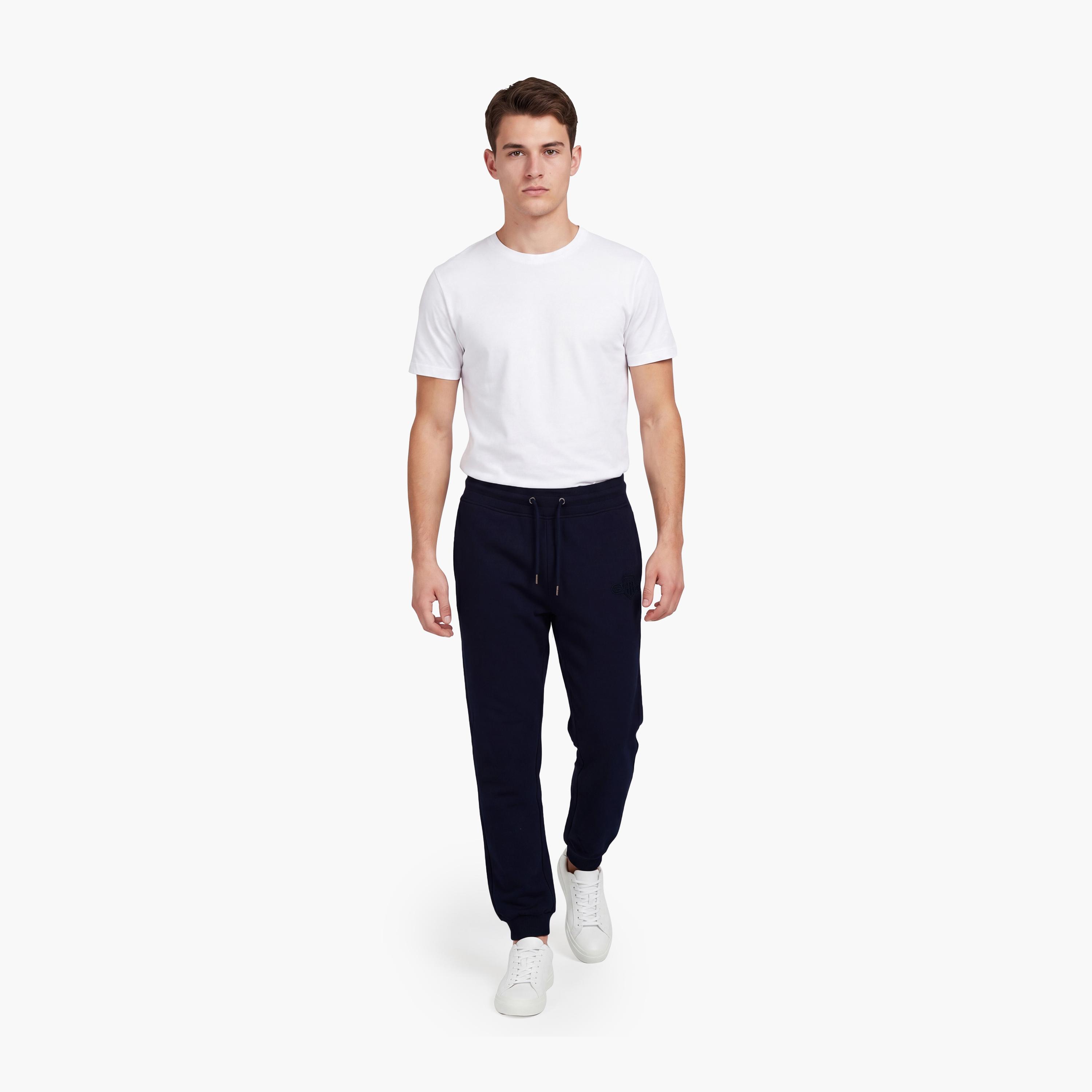 Gant Plain Mid Rise Drawstring Waist Men's Joggers-men-clothing-bottoms-joggers-image-2