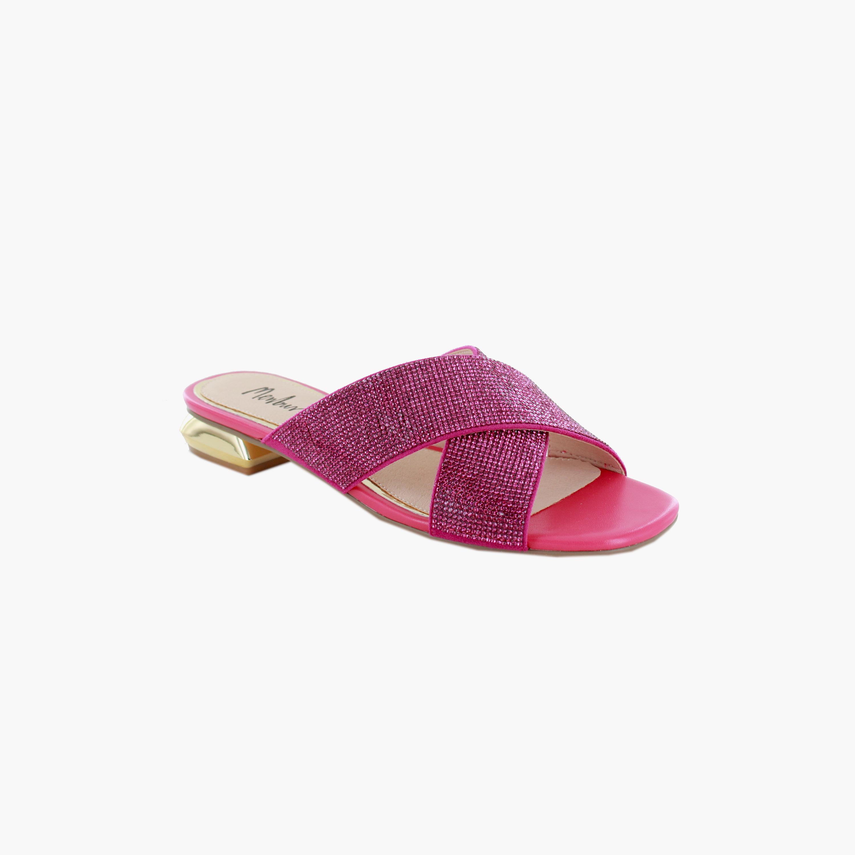Menbur Women's Metallic Slide Sandals with Cross Strap | 20760-women-shoes-sandals-flats-image-1