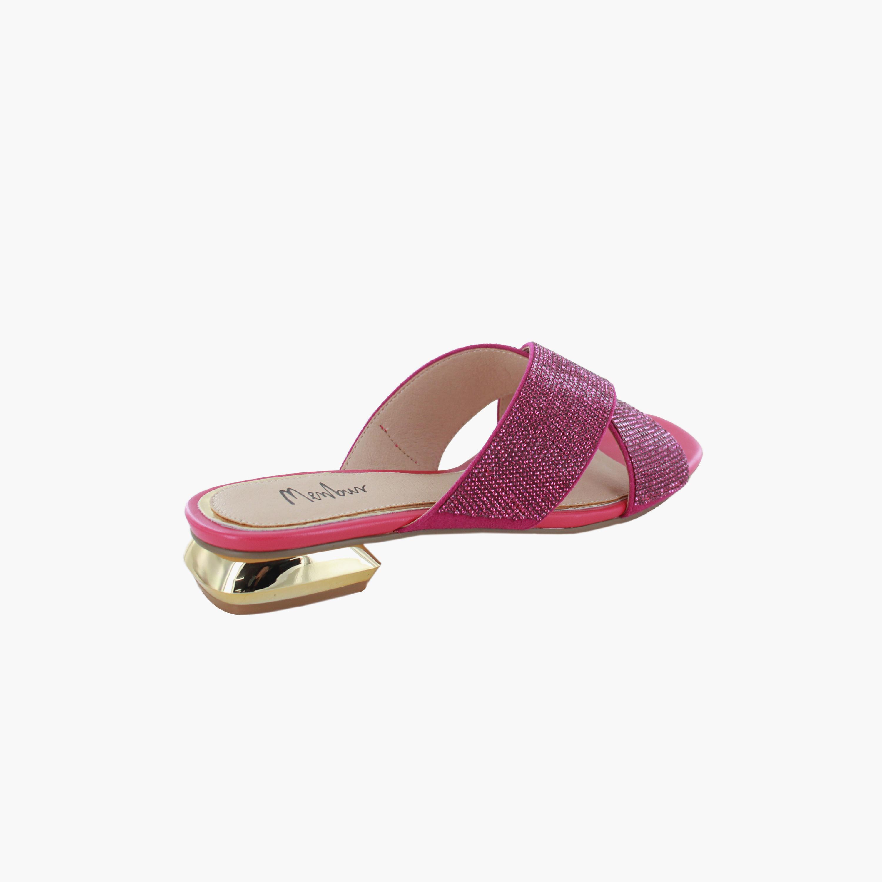 Menbur Women's Metallic Slide Sandals with Cross Strap | 20760-women-shoes-sandals-flats-image-3
