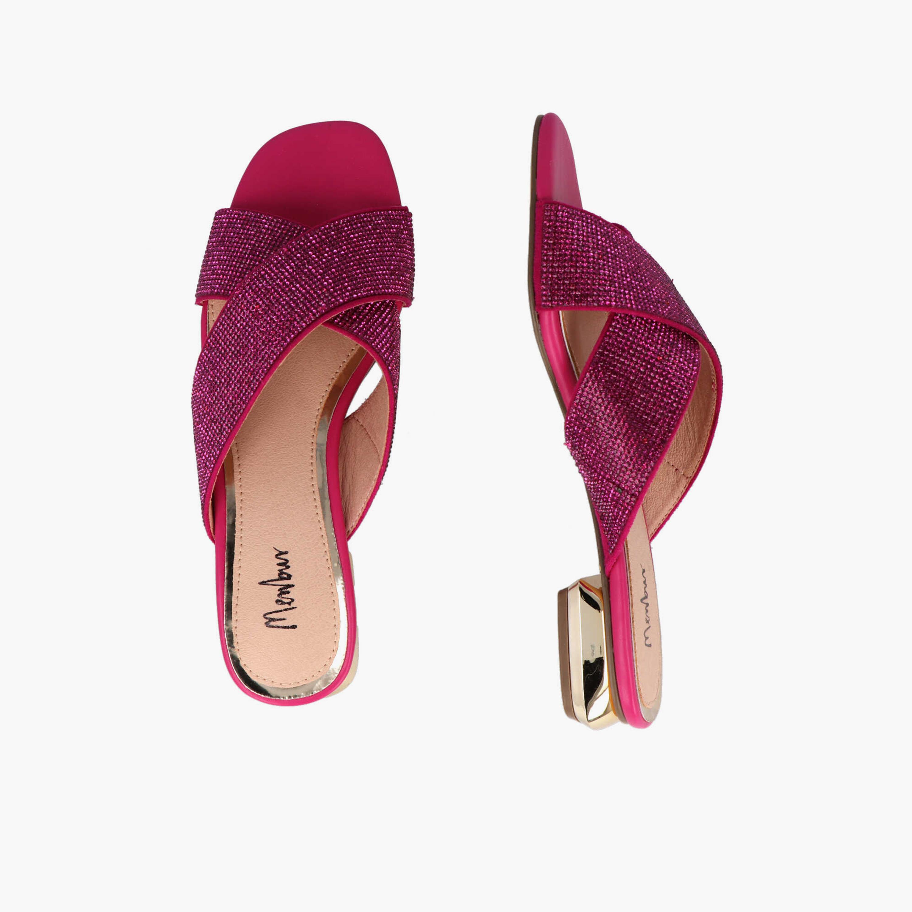 Menbur Women's Metallic Slide Sandals with Cross Strap | 20760-women-shoes-sandals-flats-image-4