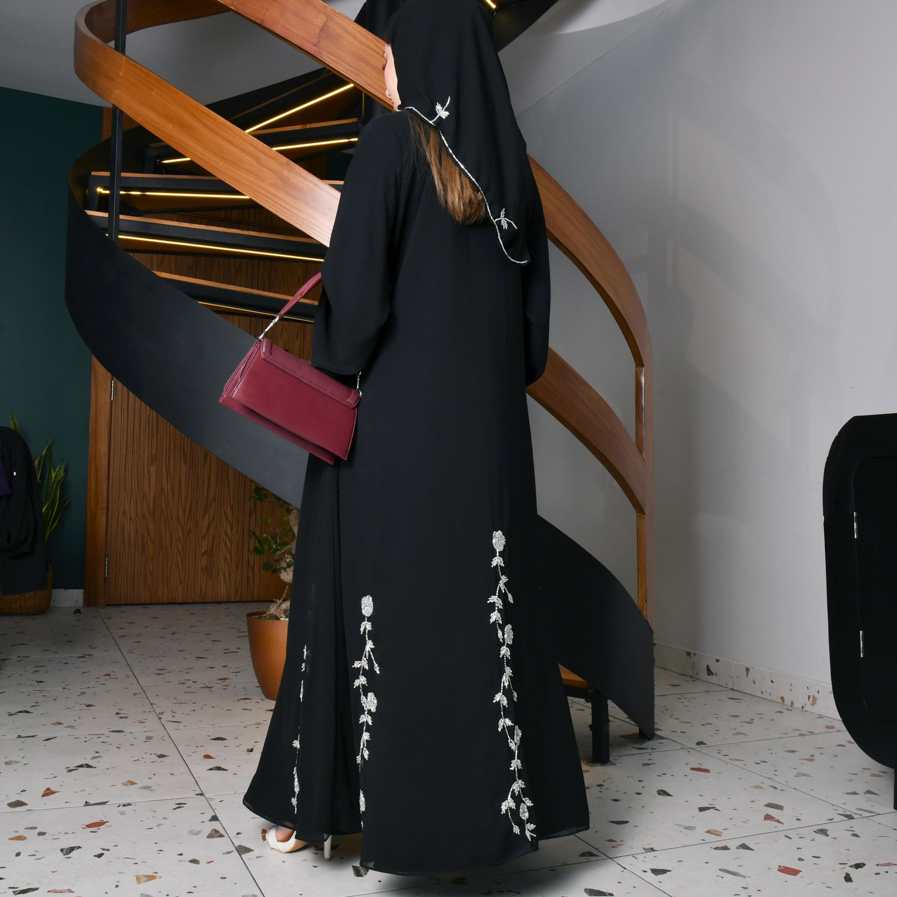 Hawraa Beaded Flared Sleeves Black Cloche Abaya with Hijab-women-arabicclothing-abayas-image-5