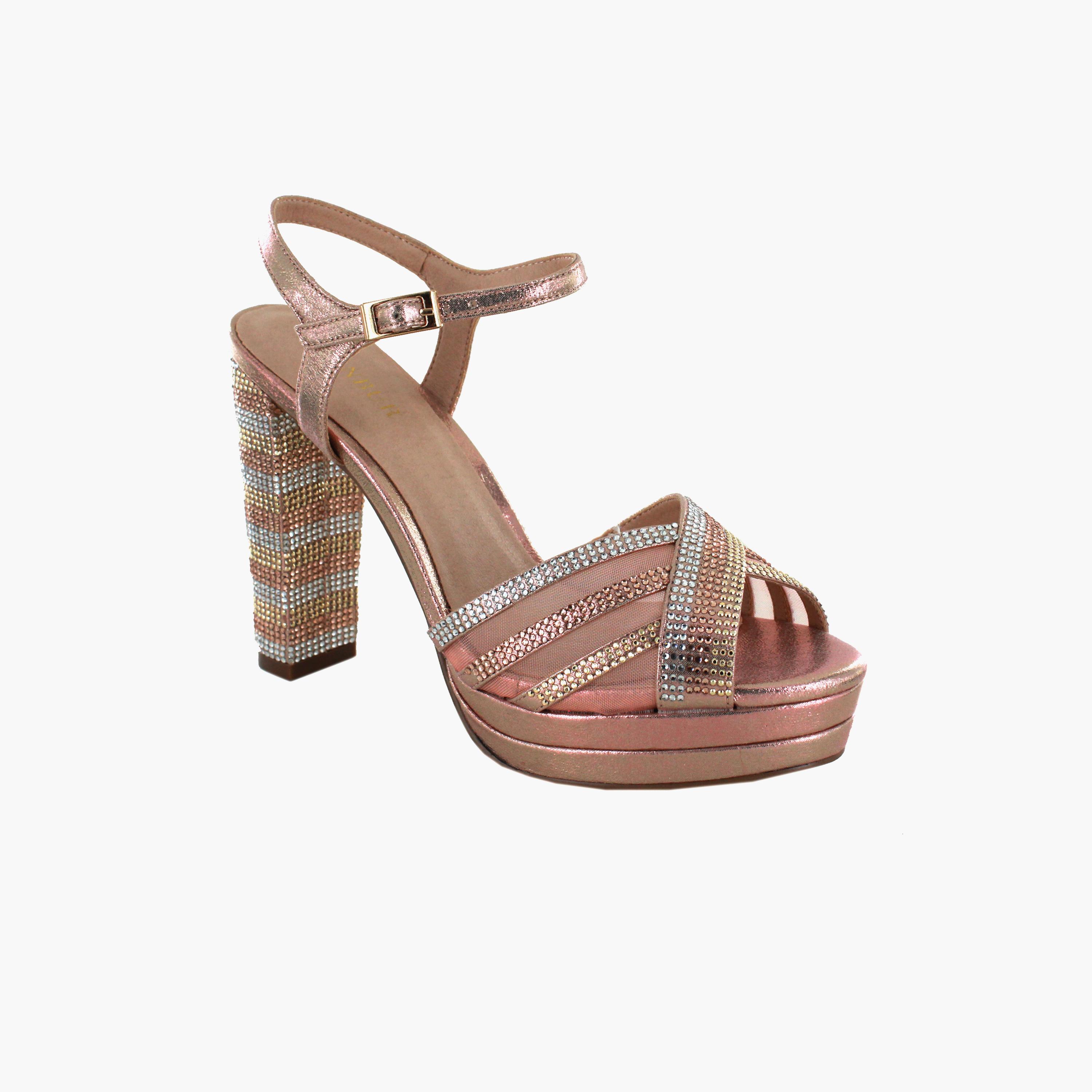 Menbur Women's Metallic Block Heels with Rhinestone Accent | 20844-women-shoes-heels-image-1