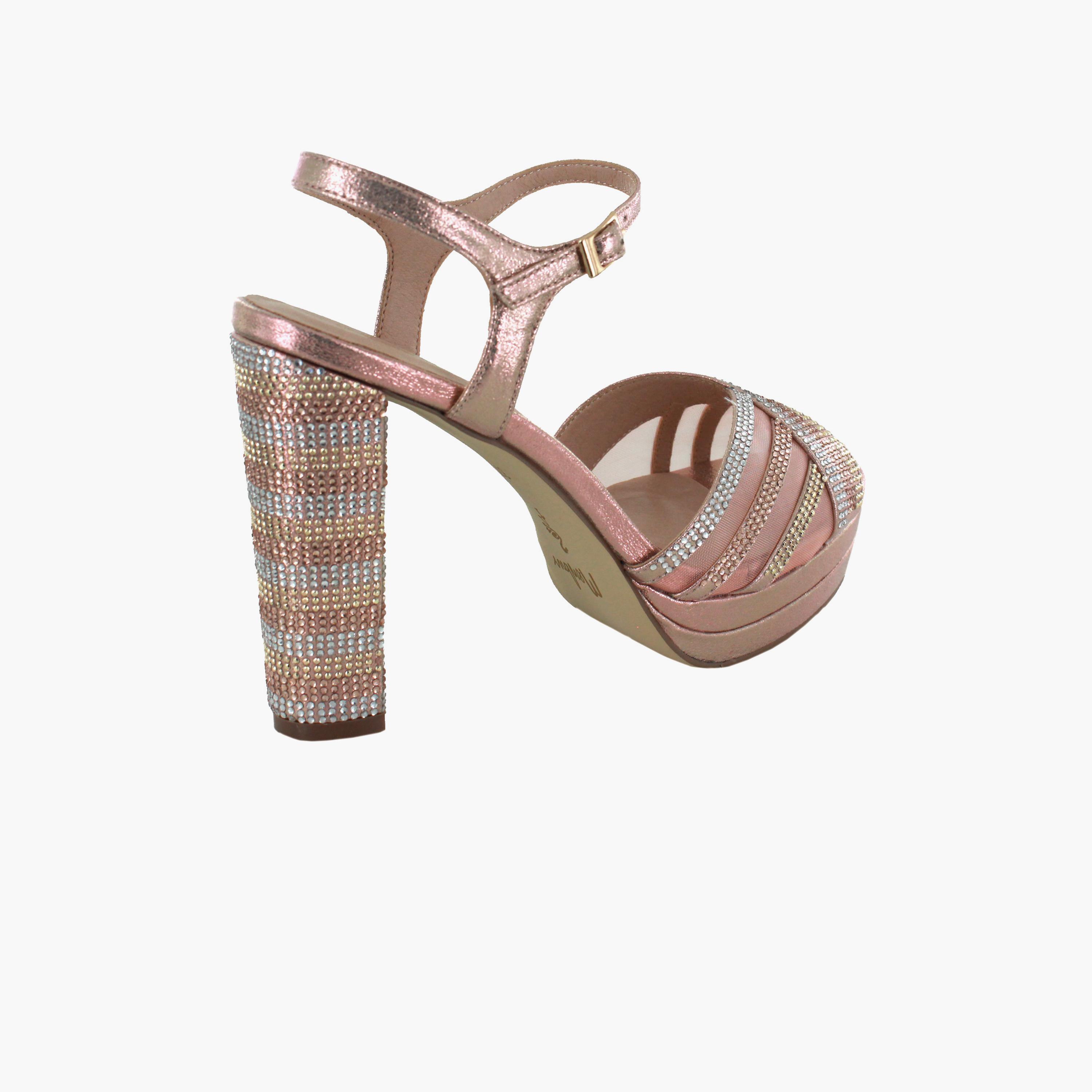 Menbur Women's Metallic Block Heels with Rhinestone Accent | 20844-women-shoes-heels-image-3