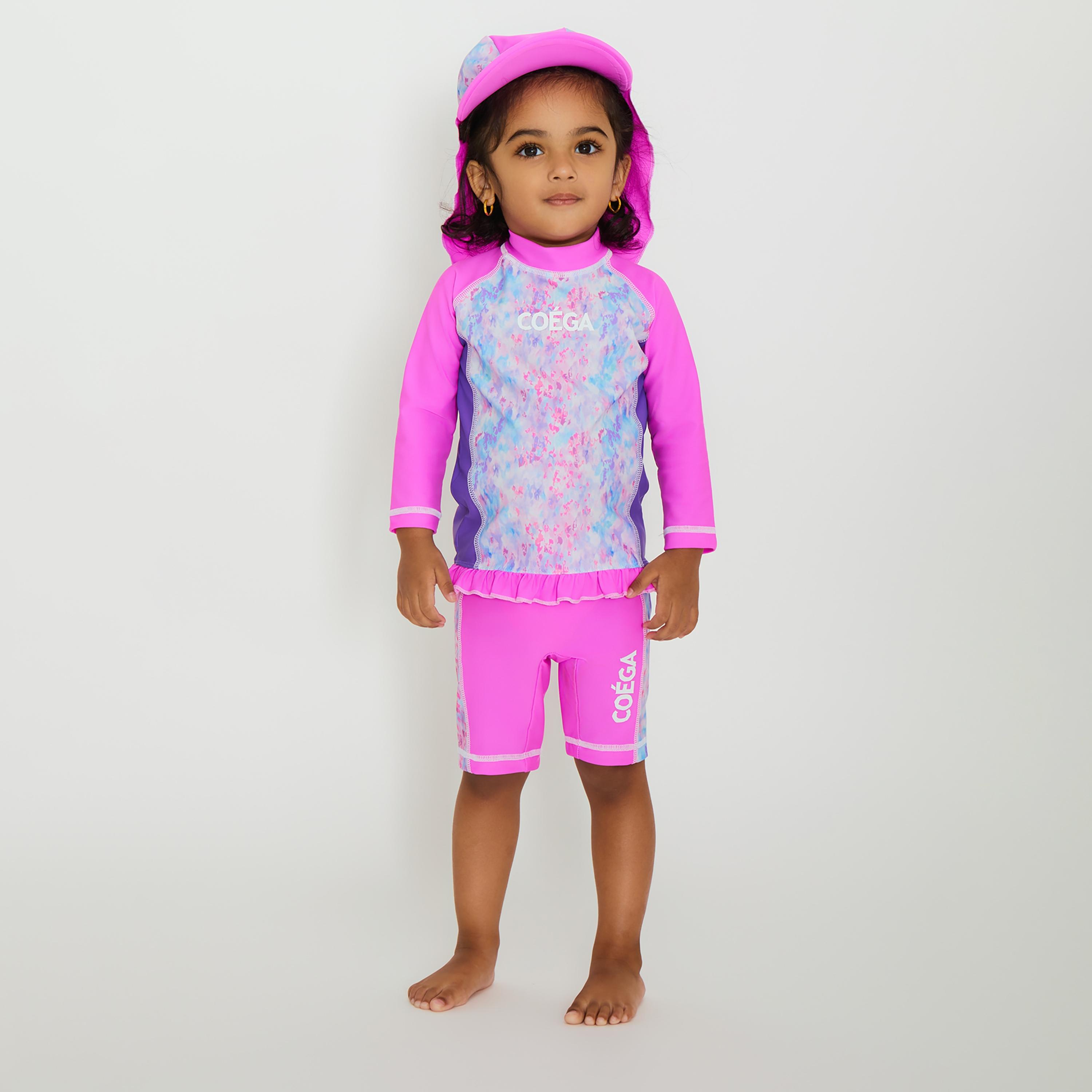 قطعتان من كويغا للفتيات الصغيرات، قطرات مجردة أرجوانية-sports-gear-swimming-girl-image-1