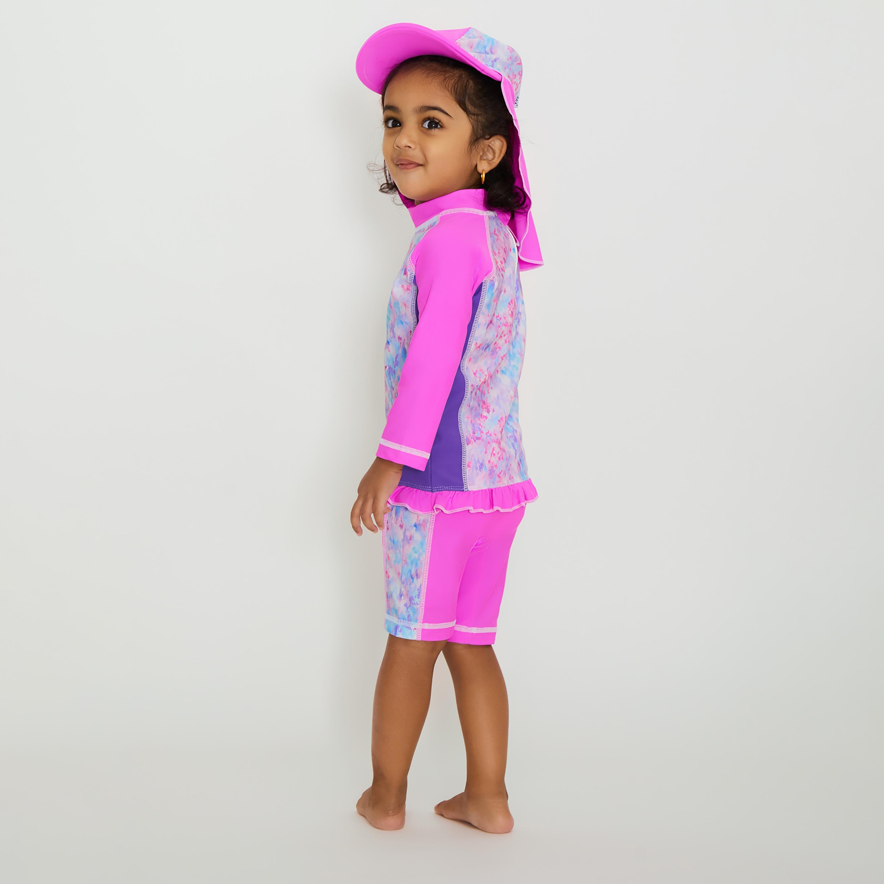 قطعتان من كويغا للفتيات الصغيرات، قطرات مجردة أرجوانية-sports-gear-swimming-girl-image-3