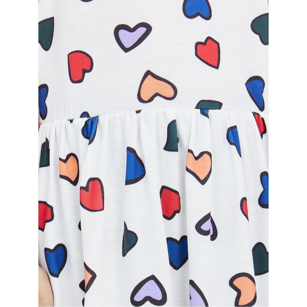 Styli Lace Trim Short Sleeves Heart All Over Print Dress-girls-clothing-dressesandjumpsuits-image-4