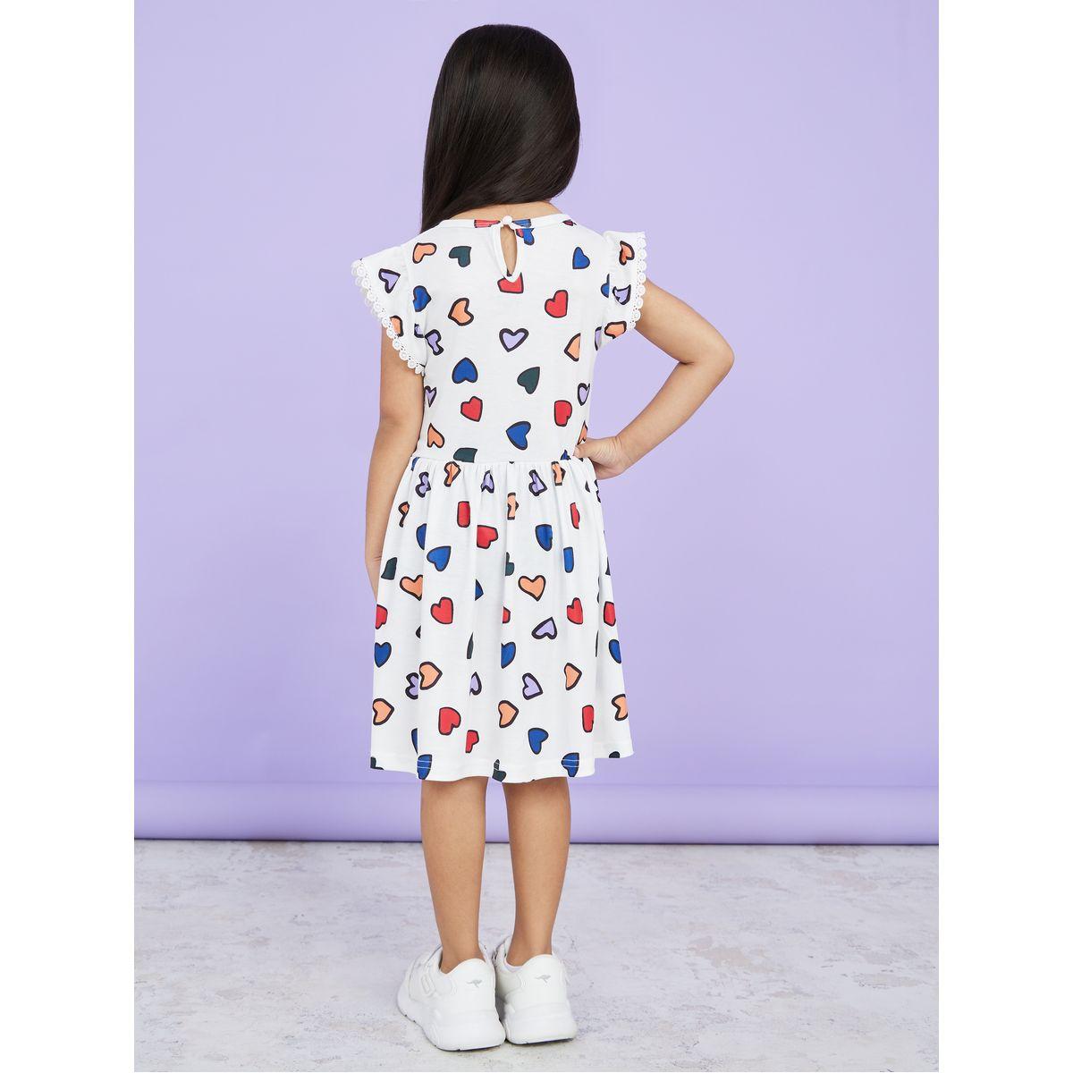 Styli Lace Trim Short Sleeves Heart All Over Print Dress-girls-clothing-dressesandjumpsuits-image-5