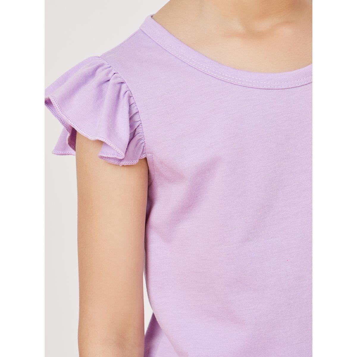 Styli Ruffle Sleeve Solid Top & Checked Shorts Set-girls-clothing-setsandcoords-image-4
