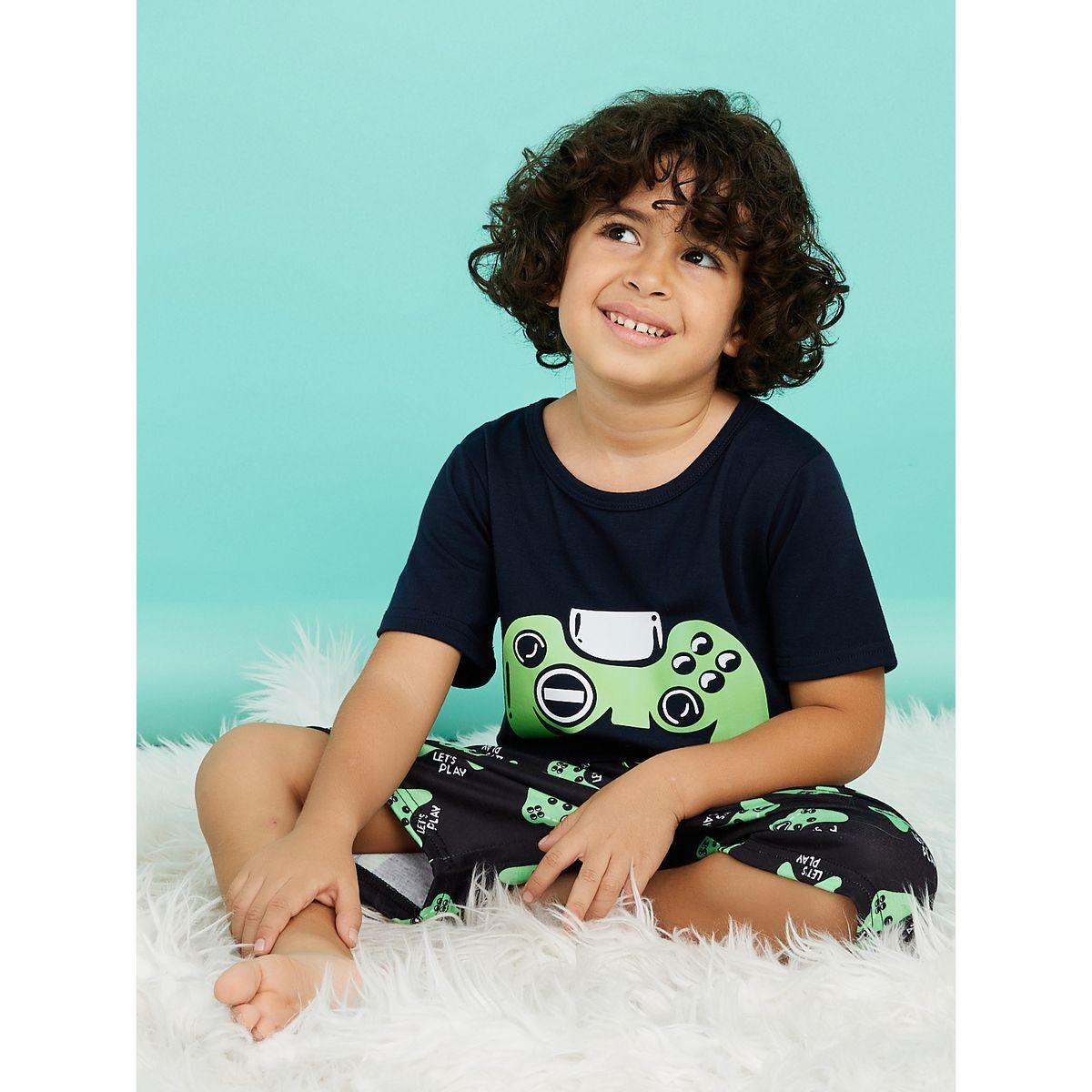 Styli Game Controller Graphic Print T-Shirt & Shorts Set-boys-clothing-nightwear-image-1