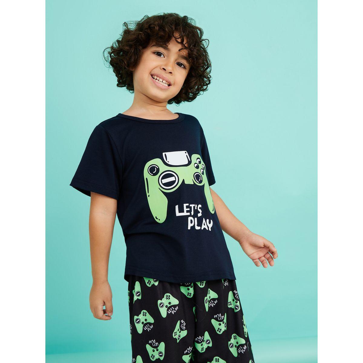 Styli Game Controller Graphic Print T-Shirt & Shorts Set-boys-clothing-nightwear-image-3
