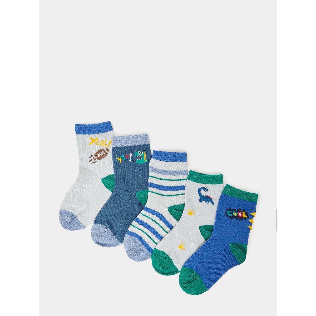 Styli Pack of 5 - Dinosaur Print Quarter Socks-boys-accessories-socks-image-3