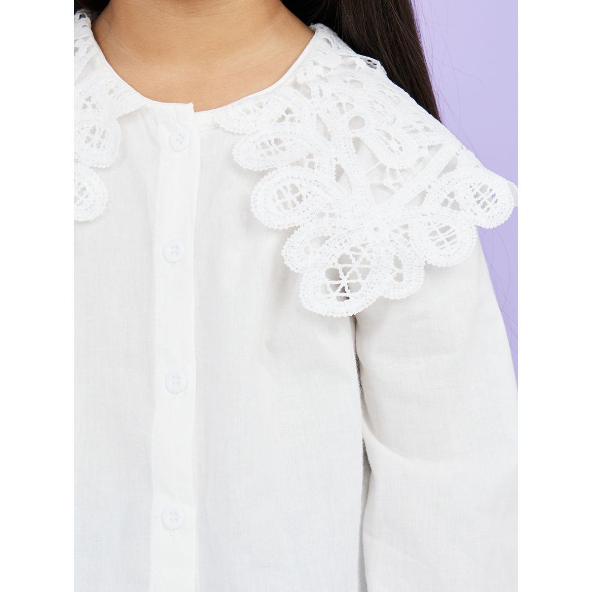 Styli Girls Crochet Peter Pan Collar Cotton Shirt-girls-clothing-blousesandshirts-image-3