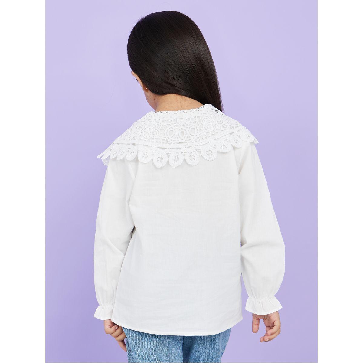 Styli Girls Crochet Peter Pan Collar Cotton Shirt-girls-clothing-blousesandshirts-image-4