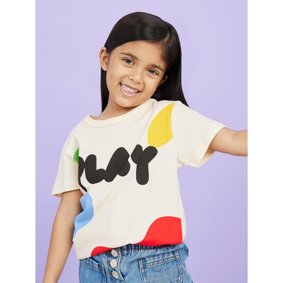 تيشيرت مطبع بكتابة وياقة دائرية-girls-clothing-tshirts-image-1