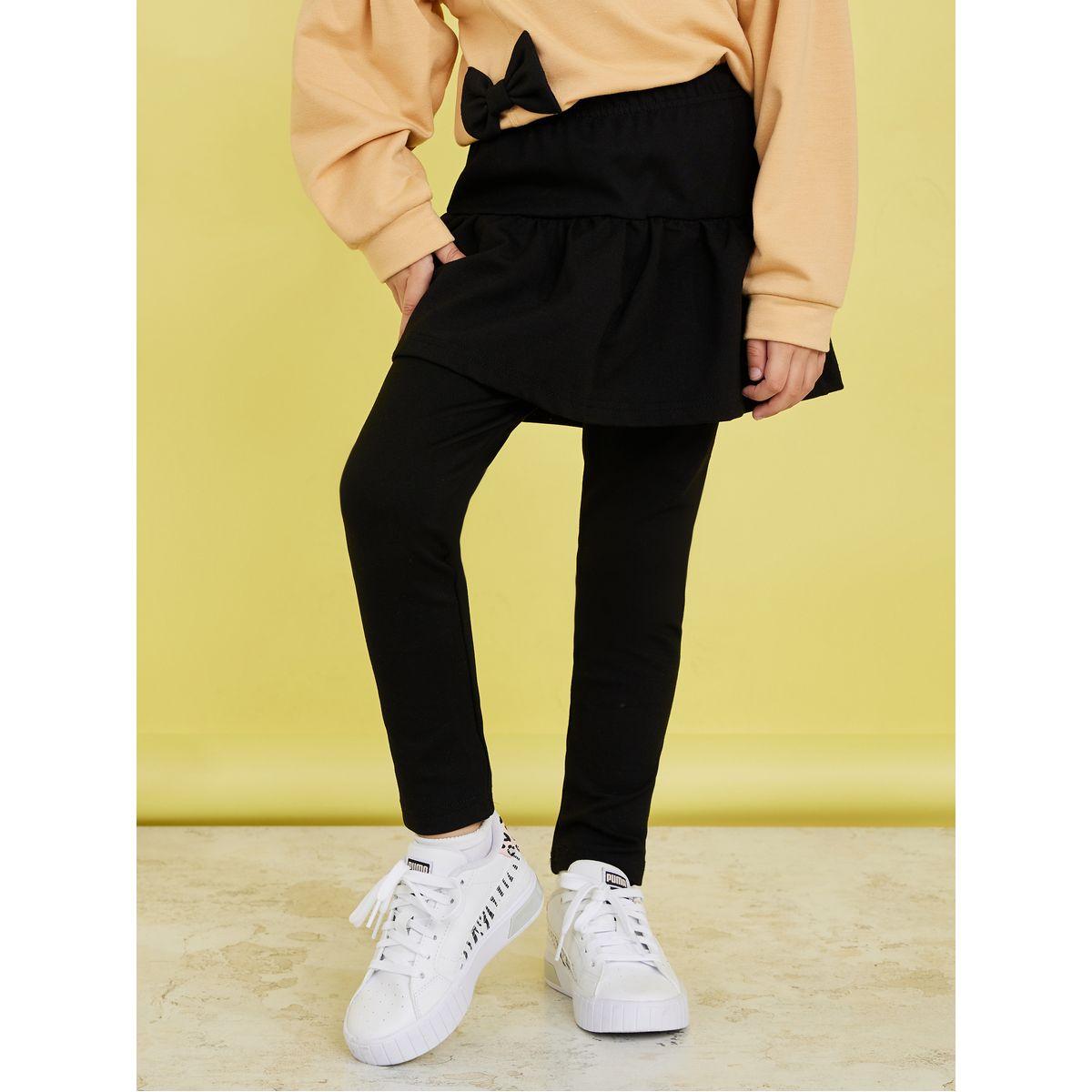 Styli Solid Leggings with Attached Skirt-girls-clothing-bottoms-leggings-image-1