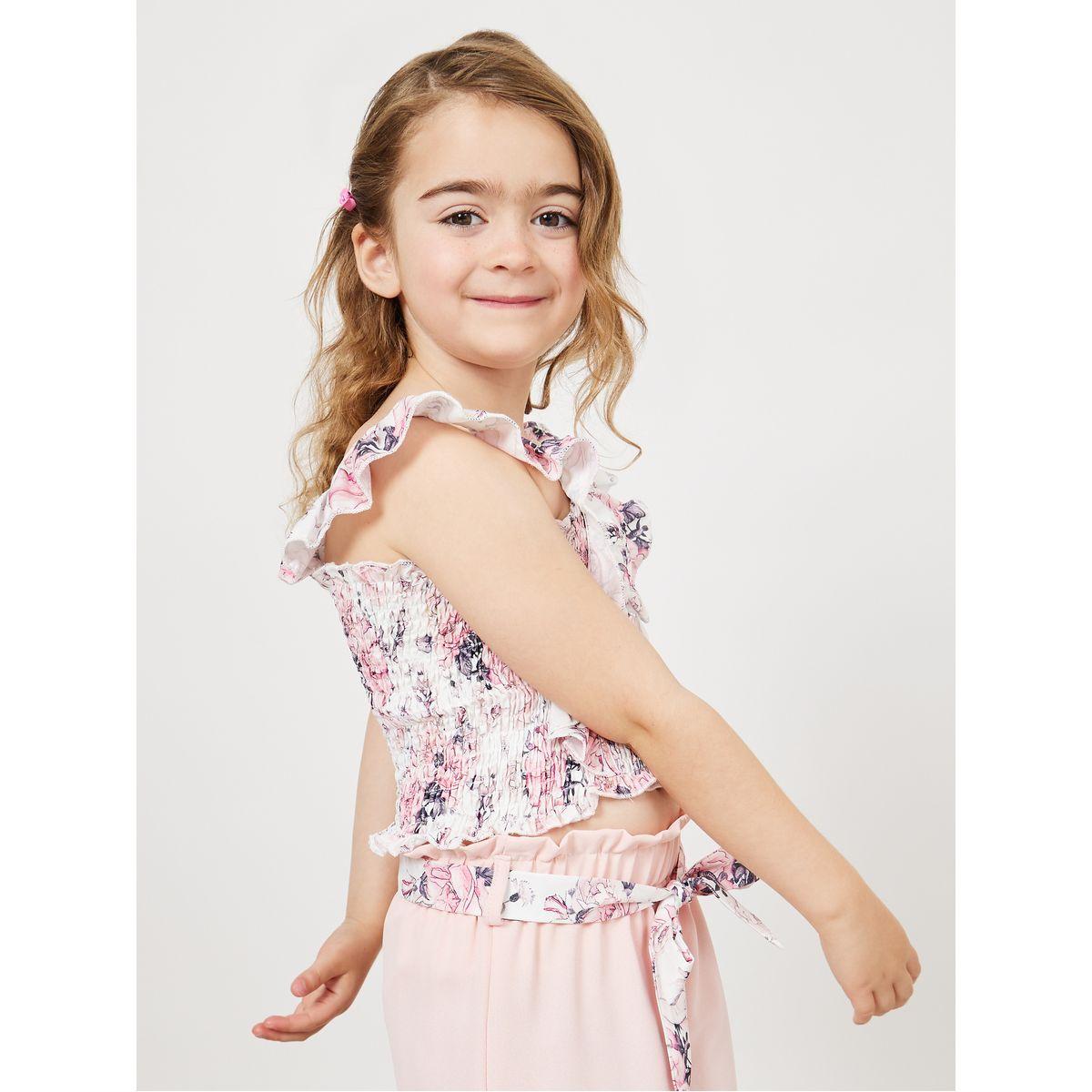 Styli Floral Ruffle Smocked Detail Top and Self Belted Shorts Set-girls-clothing-setsandcoords-image-3