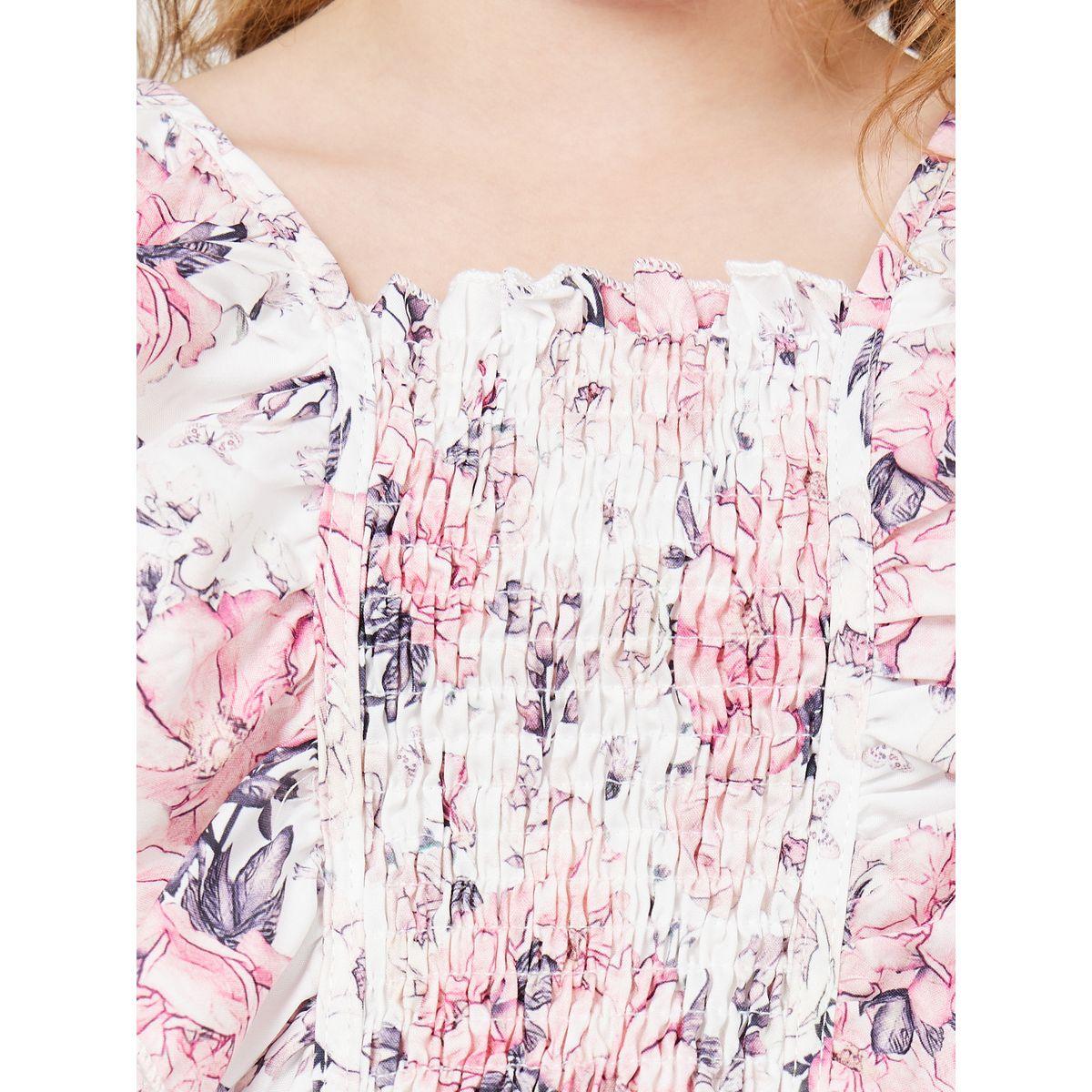 Styli Floral Ruffle Smocked Detail Top and Self Belted Shorts Set-girls-clothing-setsandcoords-image-4