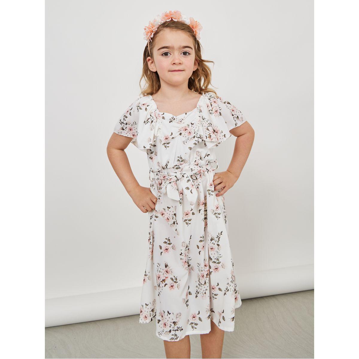 فستان مطبع بزهور ومزين بكشكش-girls-clothing-dressesandjumpsuits-image-2