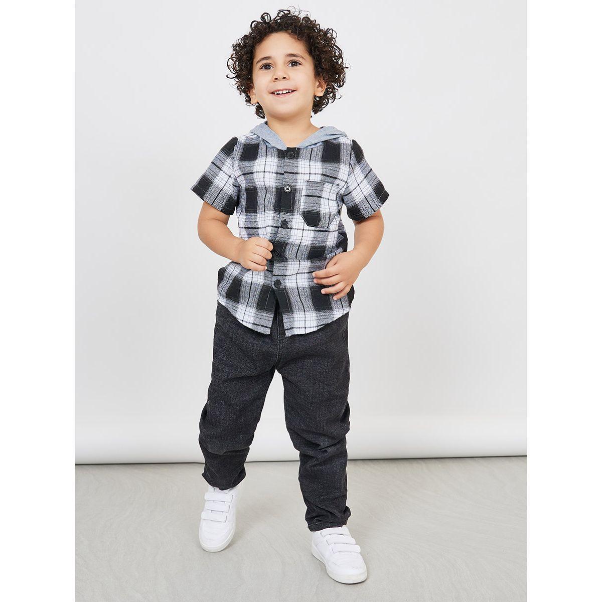 قميص مطبع بمربعات وياقة هودي-boys-clothing-shirts-image-2