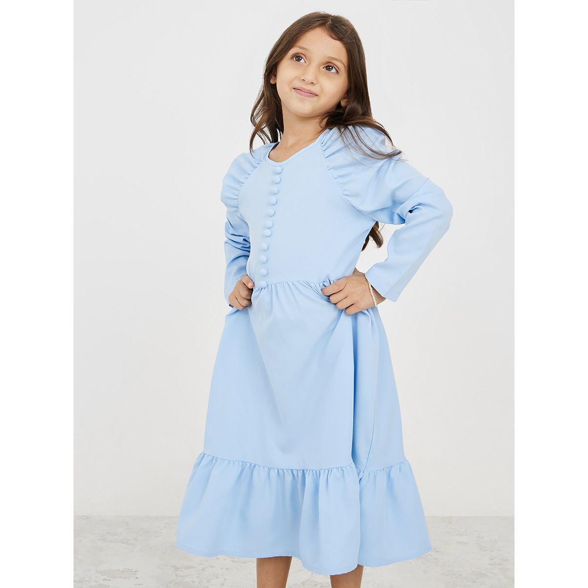 Styli Button Detail Puff Sleeves Tiered Dress-girls-clothing-dressesandjumpsuits-image-1