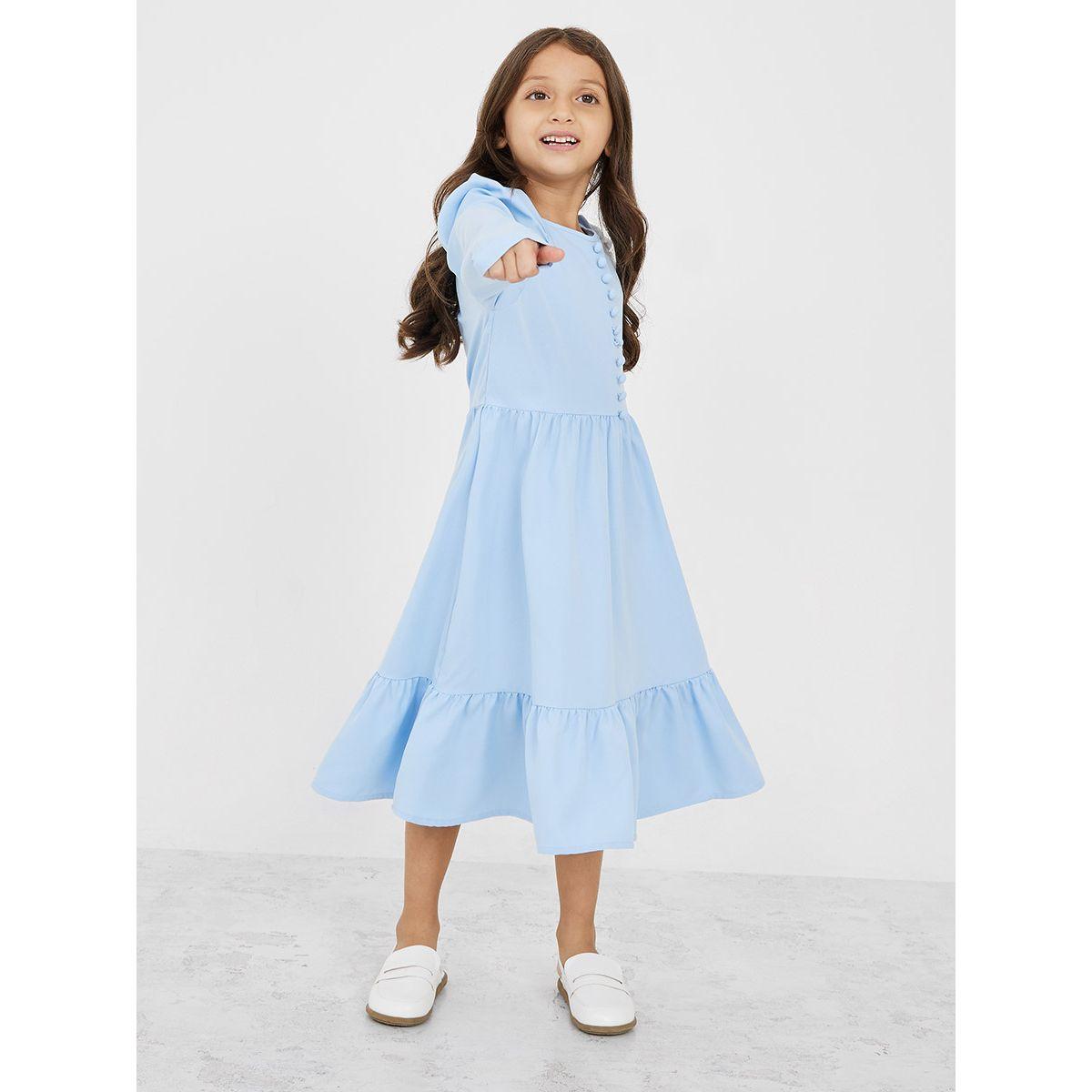 Styli Button Detail Puff Sleeves Tiered Dress-girls-clothing-dressesandjumpsuits-image-2
