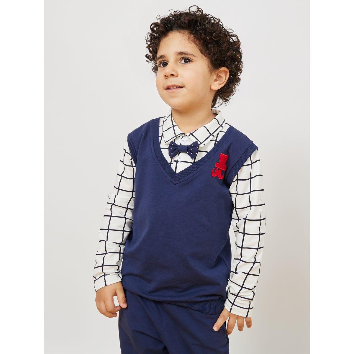 Styli Set of 3 - Vest Sweater with Shirt Bow and Jogger-boys-clothing-setsandcoords-image-2