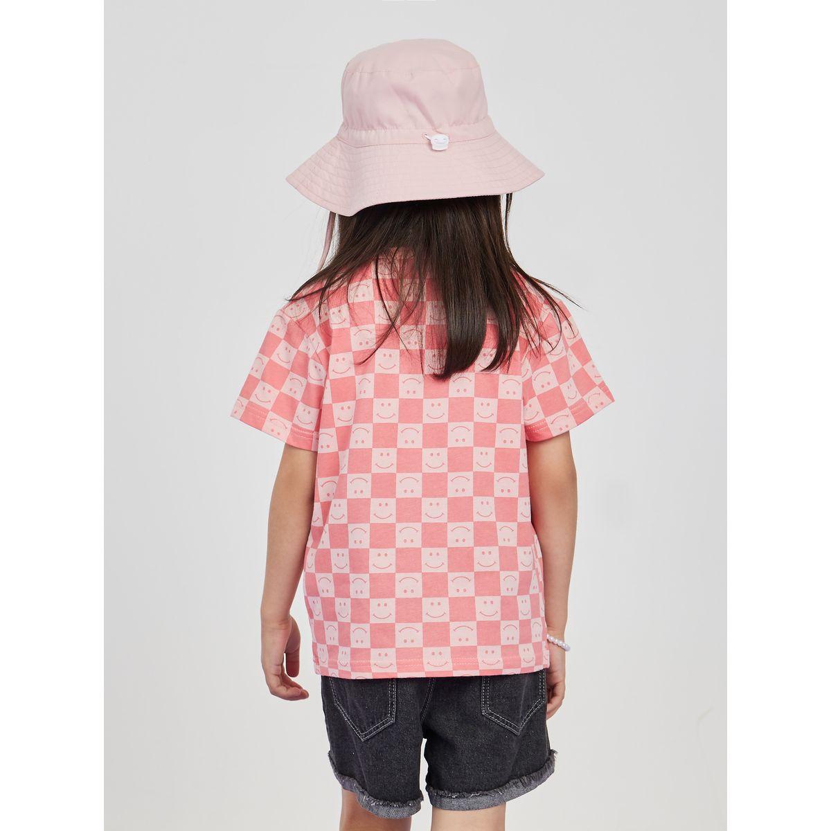Styli Checked Smile Print Short Sleeve T-Shirt-girls-clothing-tshirts-image-4