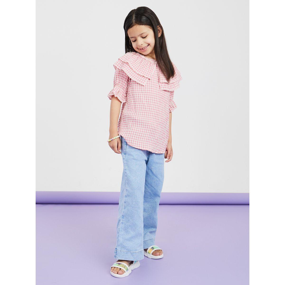 Styli Ruffle Trim Gingham Check Blouse-girls-clothing-blousesandshirts-image-2