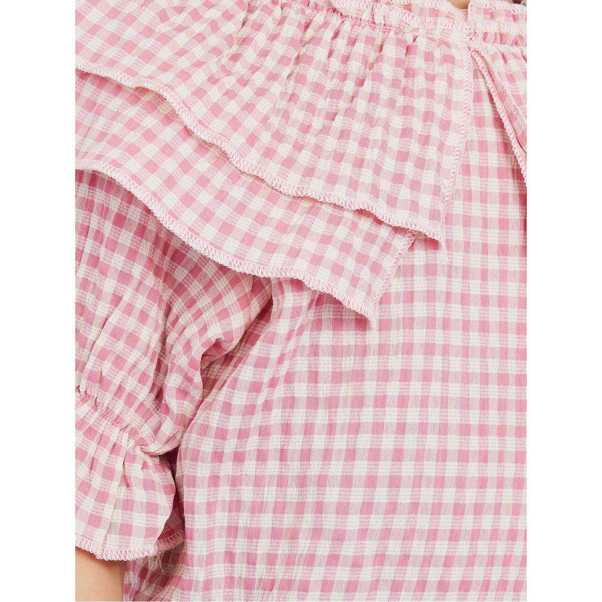 Styli Ruffle Trim Gingham Check Blouse-girls-clothing-blousesandshirts-image-3