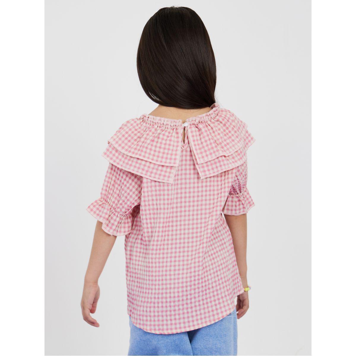 Styli Ruffle Trim Gingham Check Blouse-girls-clothing-blousesandshirts-image-4