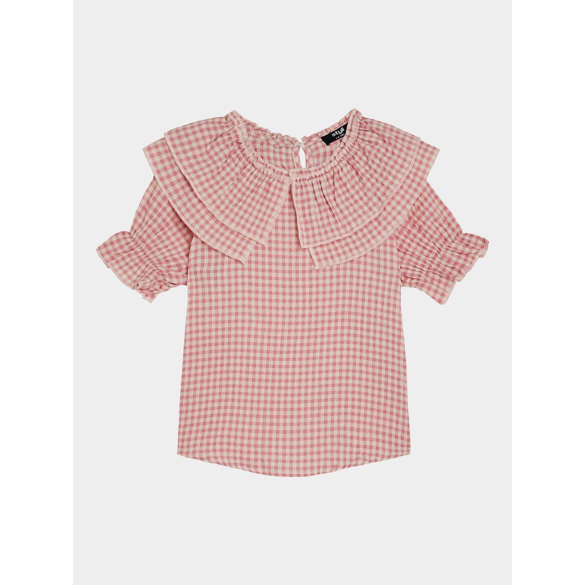 Styli Ruffle Trim Gingham Check Blouse-girls-clothing-blousesandshirts-image-5