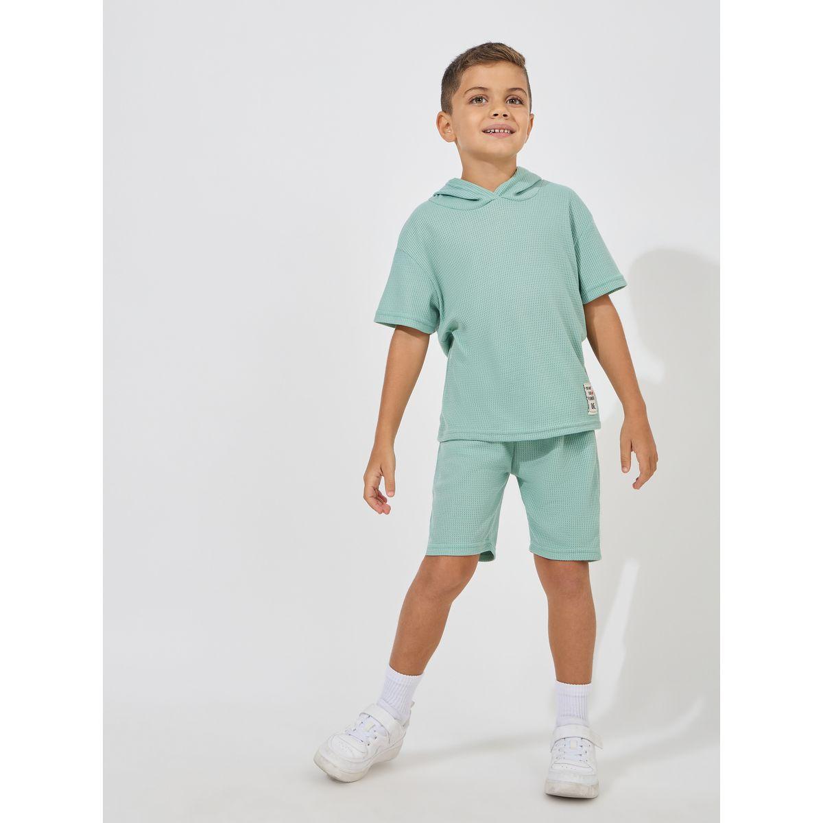 مجموعة من شورت وتيشيرت محبوك بياقة هودي-boys-clothing-setsandcoords-image-1