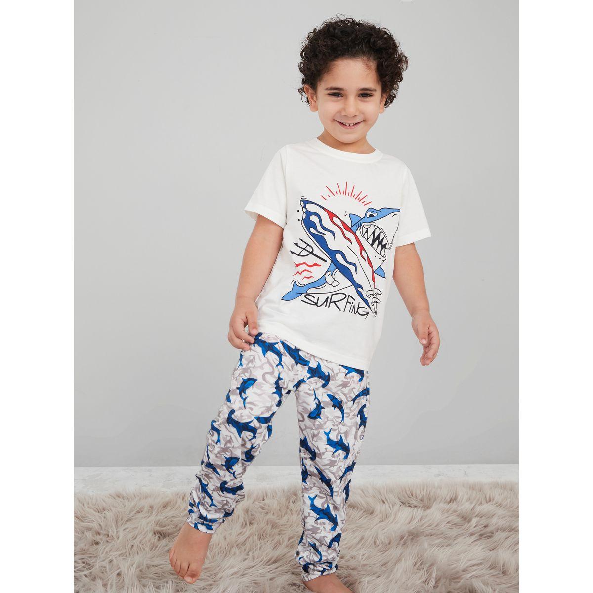 Styli Shark Graphic Print T-Shirt & Pyjama Set-boys-clothing-nightwear-image-2
